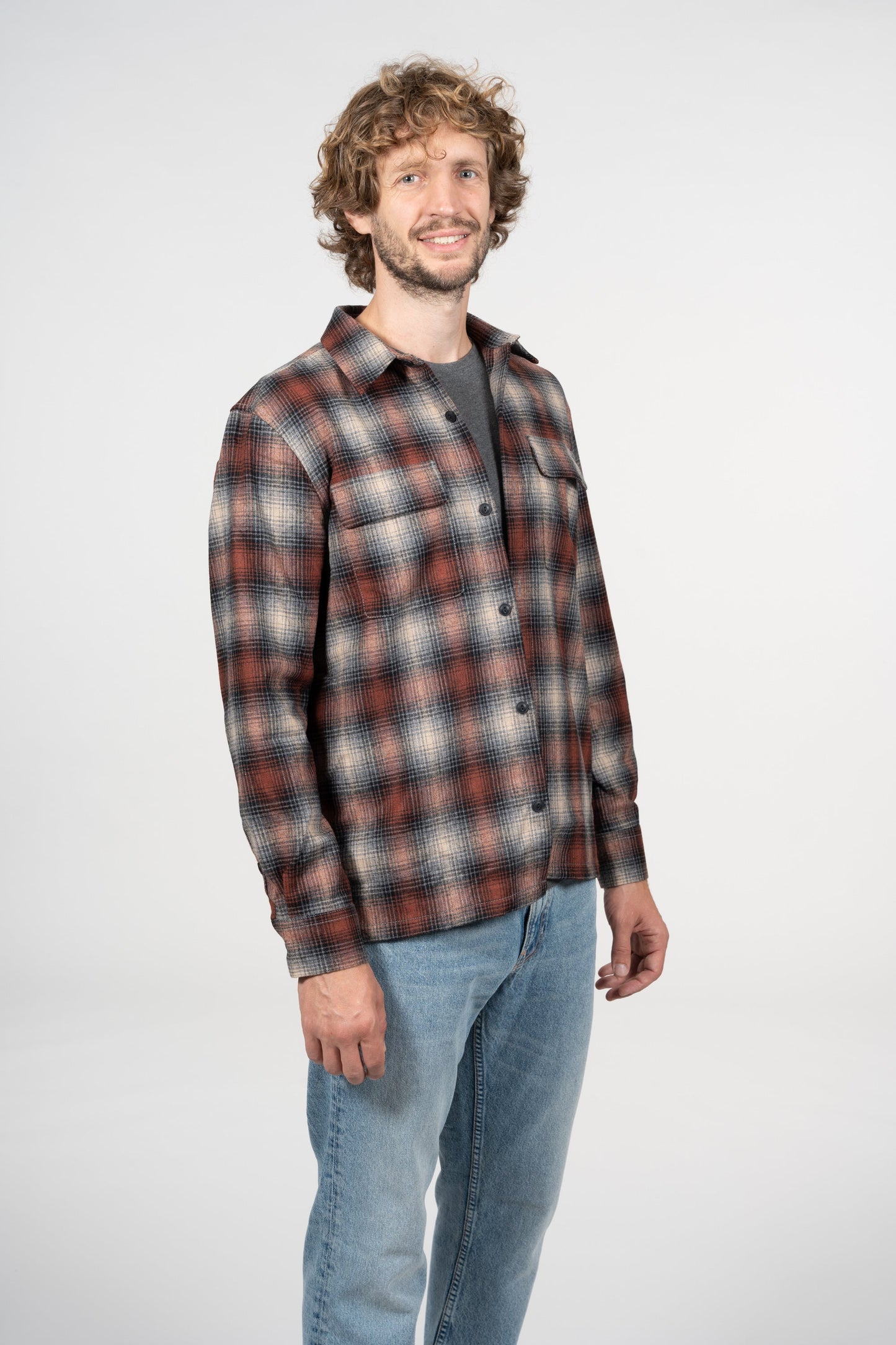 Chemise à carreaux en laine recyclée - Sten Shadow Check Wool poppy red