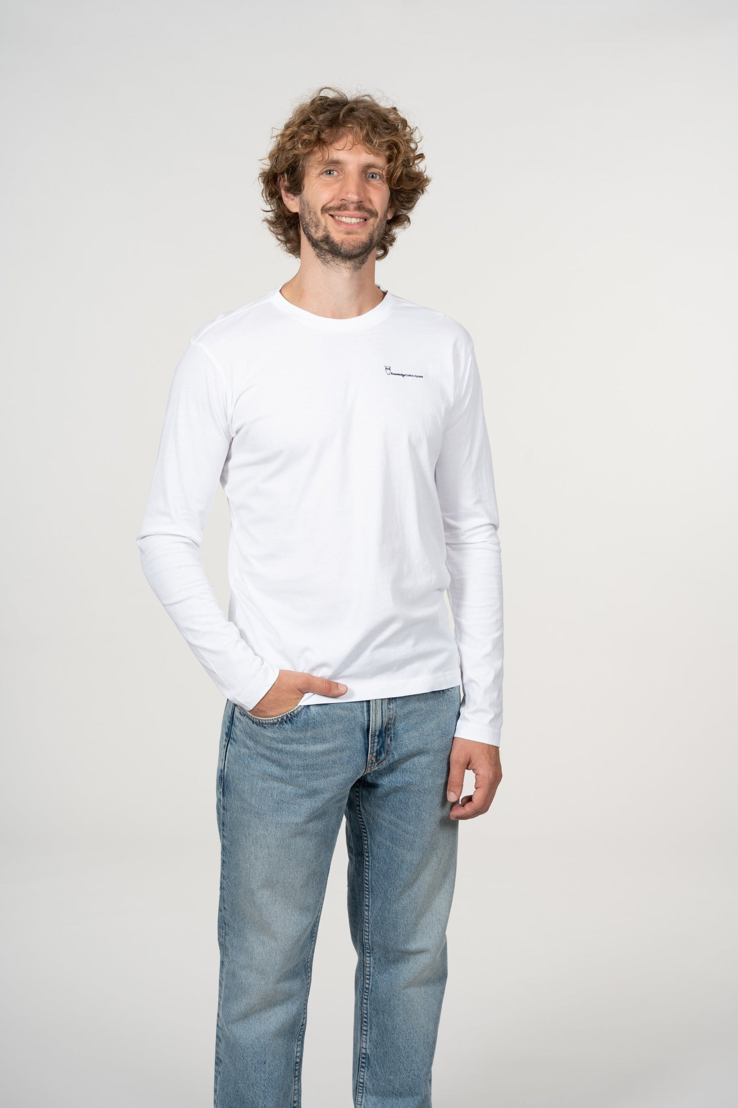 T-shirt à manches longues blanc avec logo en coton bio - LOCUST Bright White