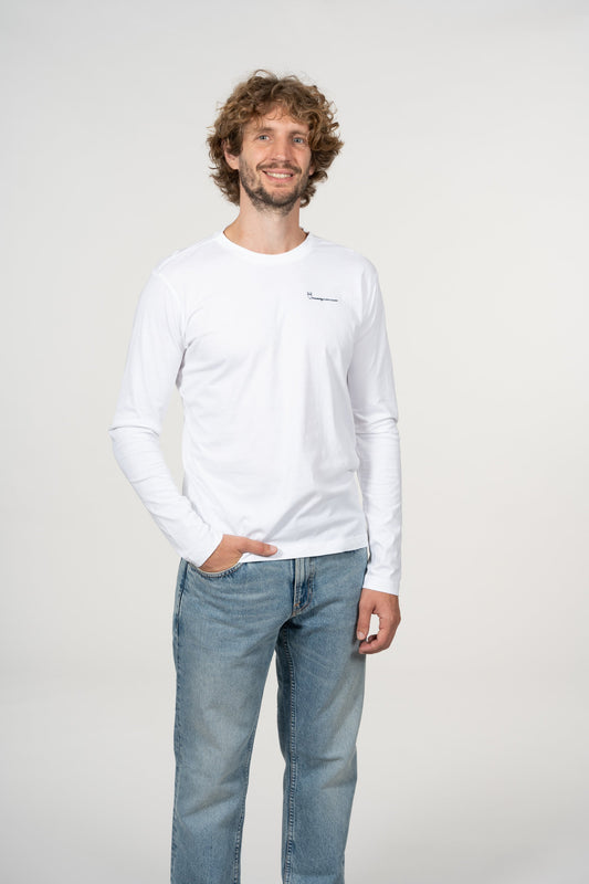 T-shirt à manches longues blanc avec logo en coton bio - LOCUST Bright White