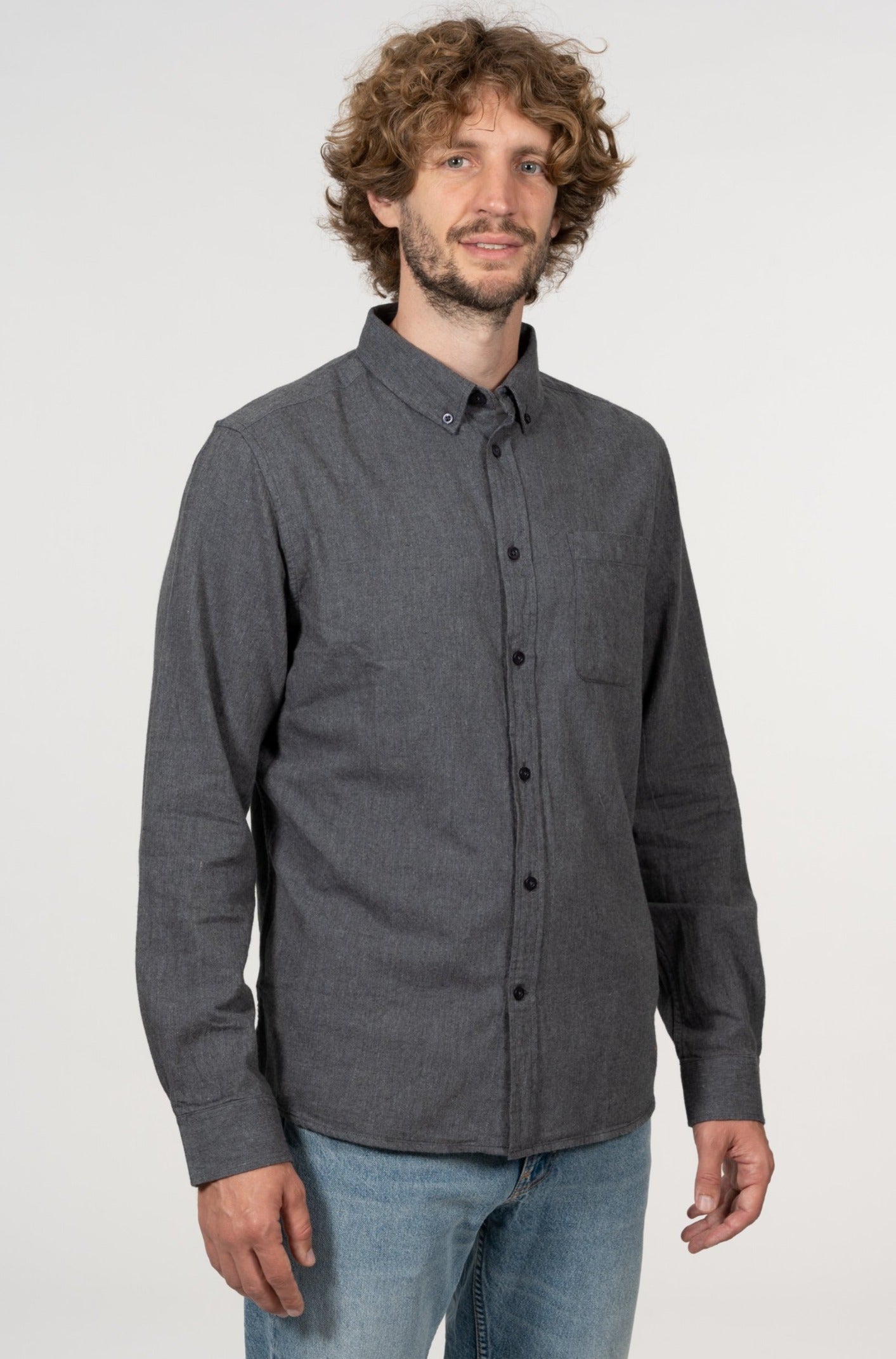 Chemise flanelle gris en coton bio - elder Dark Grey Melange