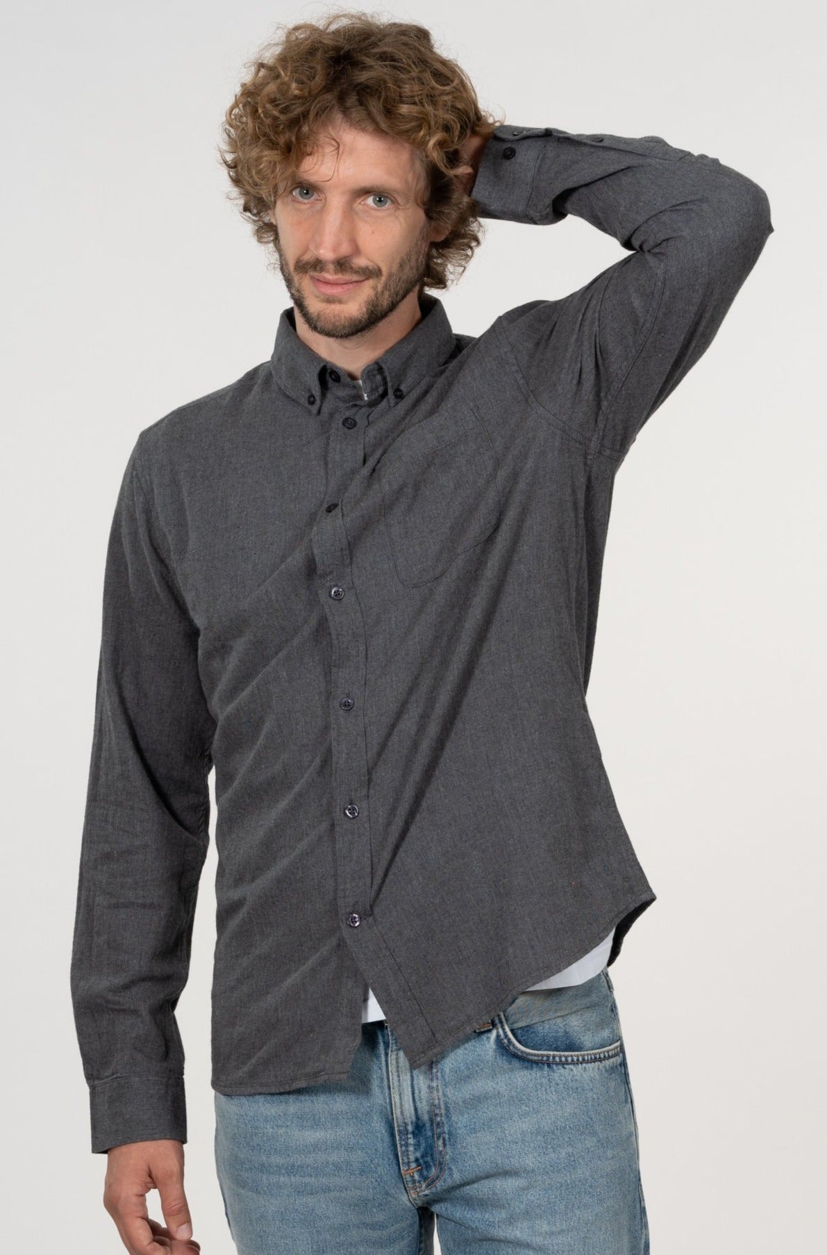 Chemise flanelle gris en coton bio - elder Dark Grey Melange