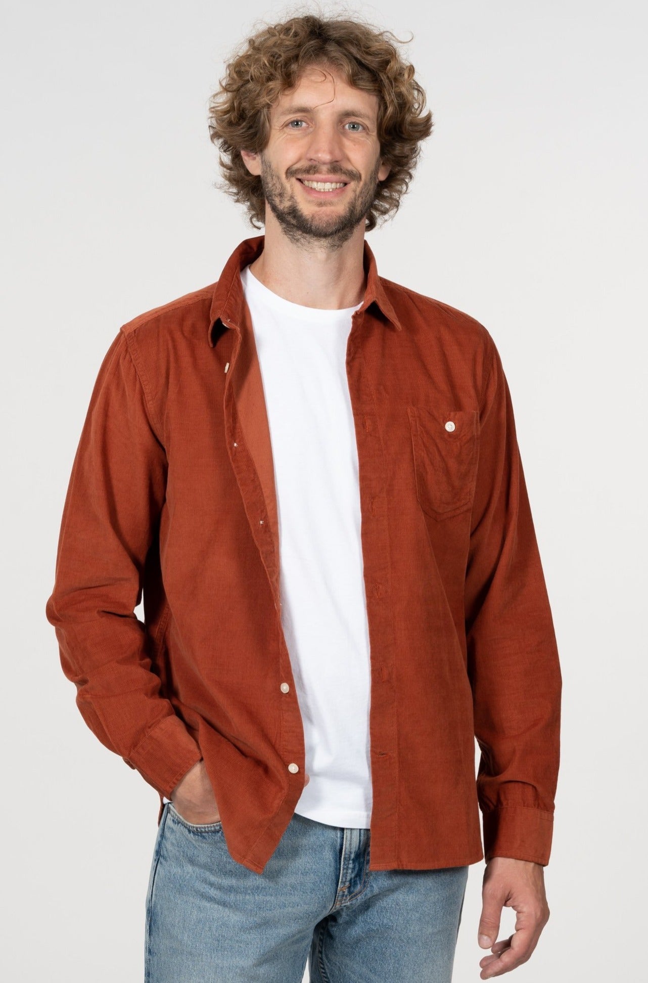 Chemise en velours côtelé orange en coton bio - ELDER Arabian Spice