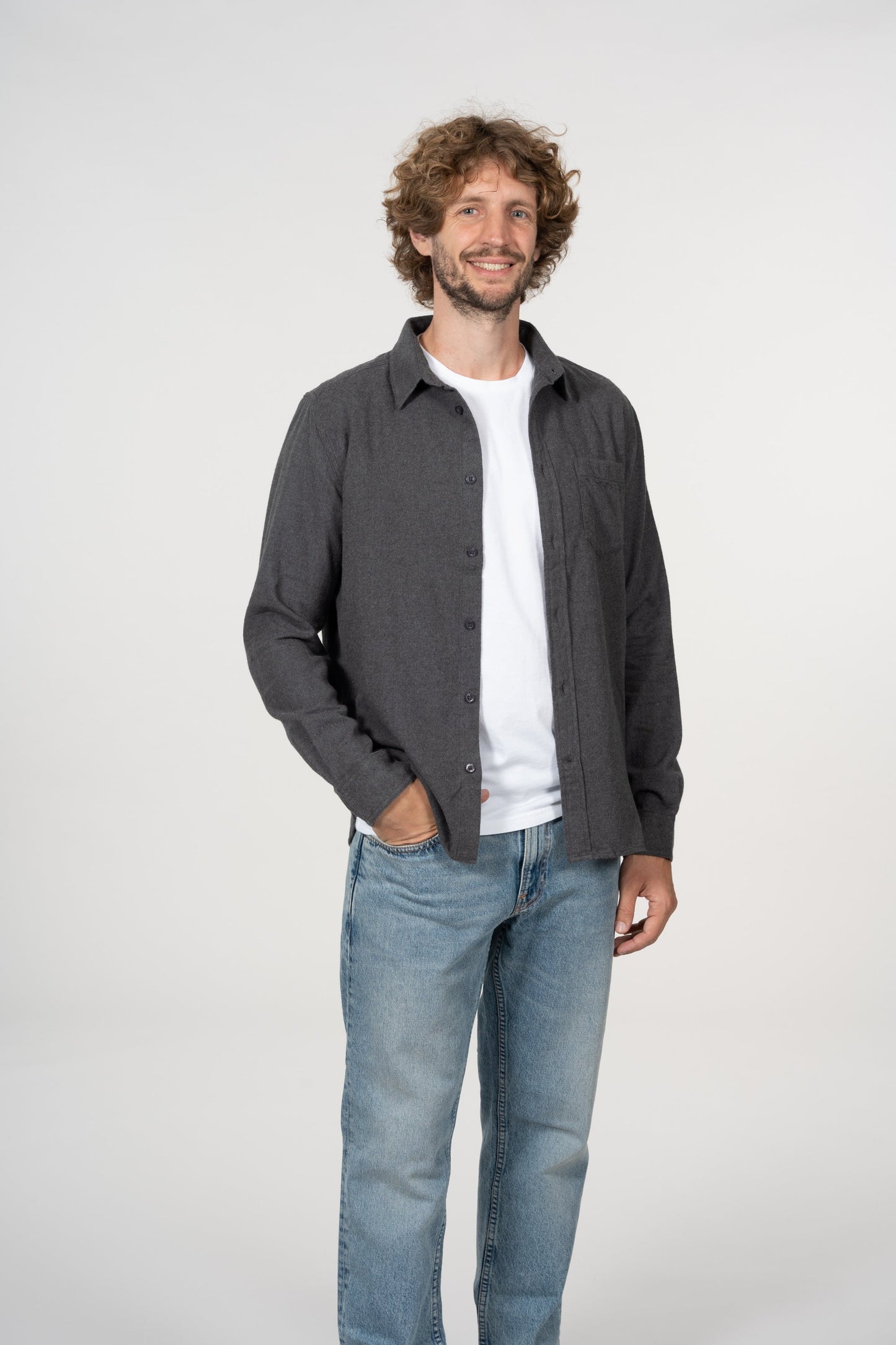 Chemise grise en flanelle de coton bio - Larch Dark Grey Melange