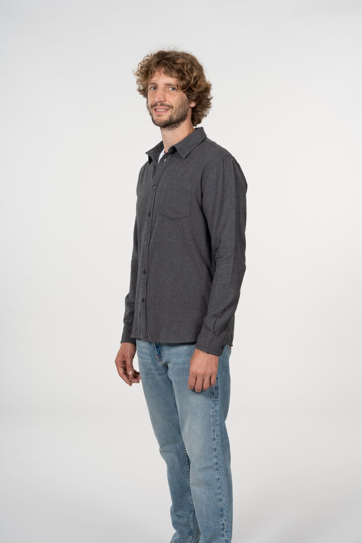 Chemise grise en flanelle de coton bio - Larch Dark Grey Melange