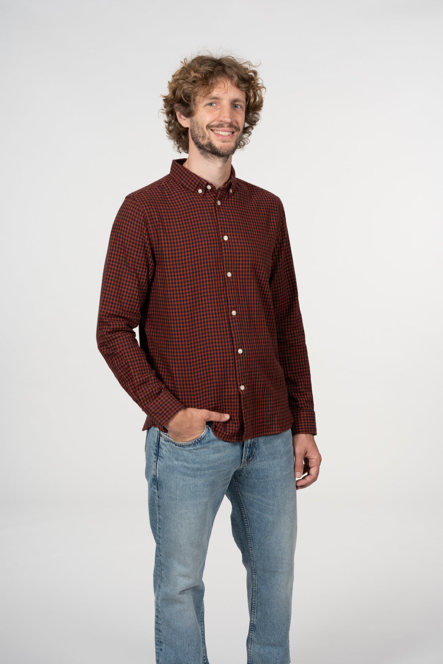 Chemise à carreaux rouge en coton bio - Larch arabian spice