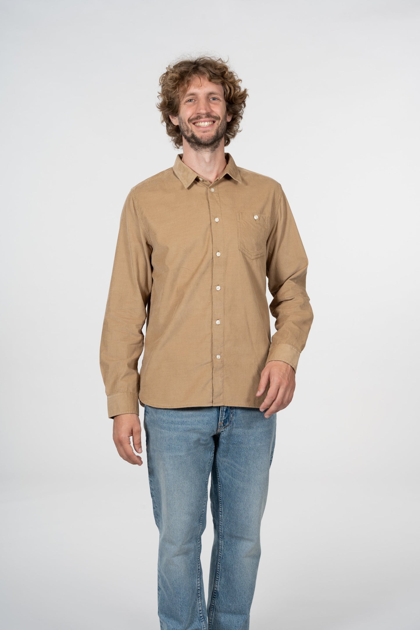 Chemise en velours côtelé beige en coton bio - ELDER Kelp