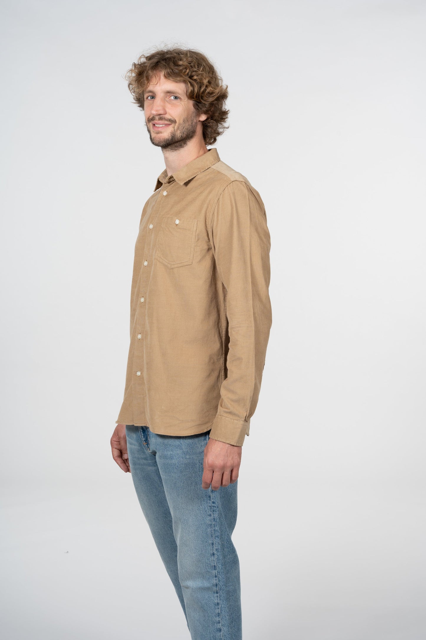 Chemise en velours côtelé beige en coton bio - ELDER Kelp