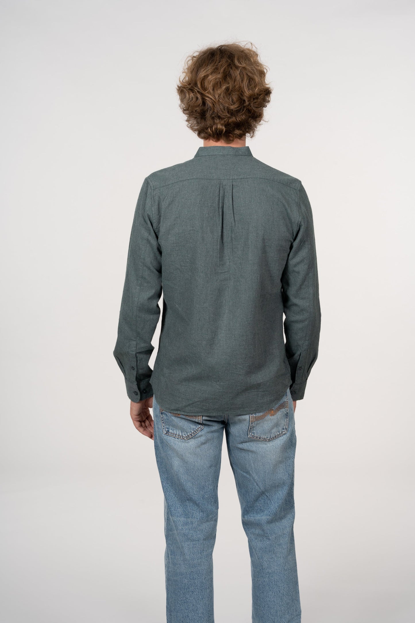 Chemise col officier flanelle vert en coton bio - flannel elder green forest