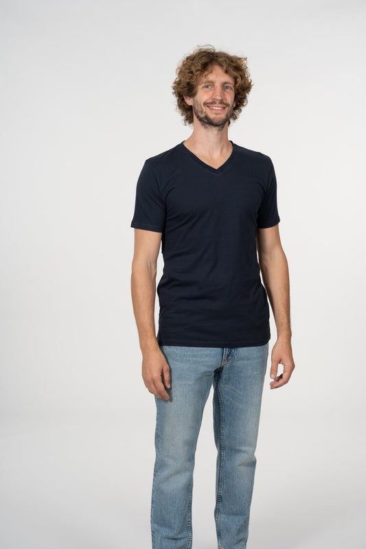 T-shirt col V bleu nuit en coton bio - alder