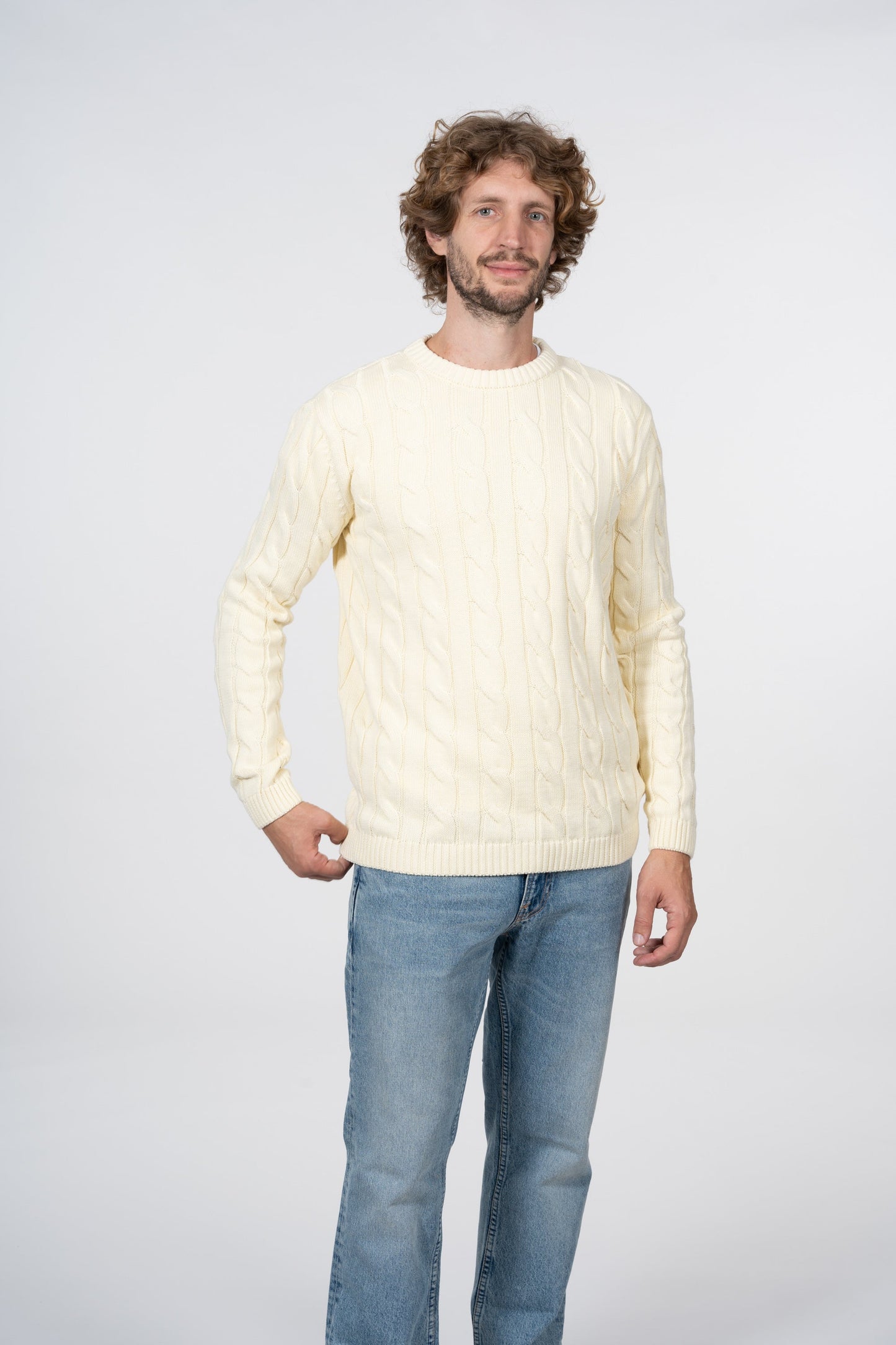 Pull blanc texturé en coton bio - field Winter White