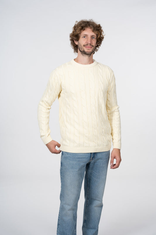 Pull blanc texturé en coton bio - field Winter White