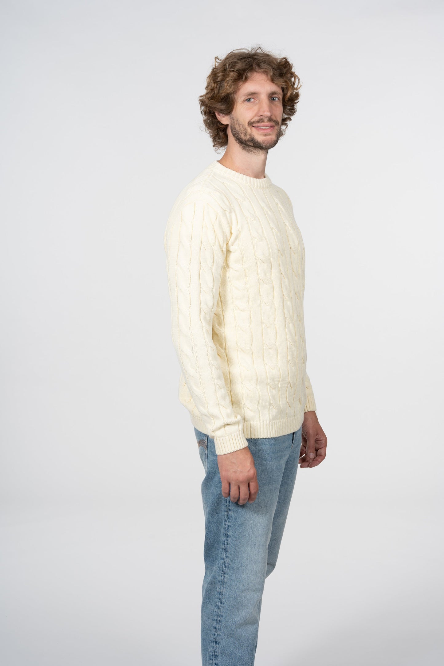 Pull blanc texturé en coton bio - field Winter White