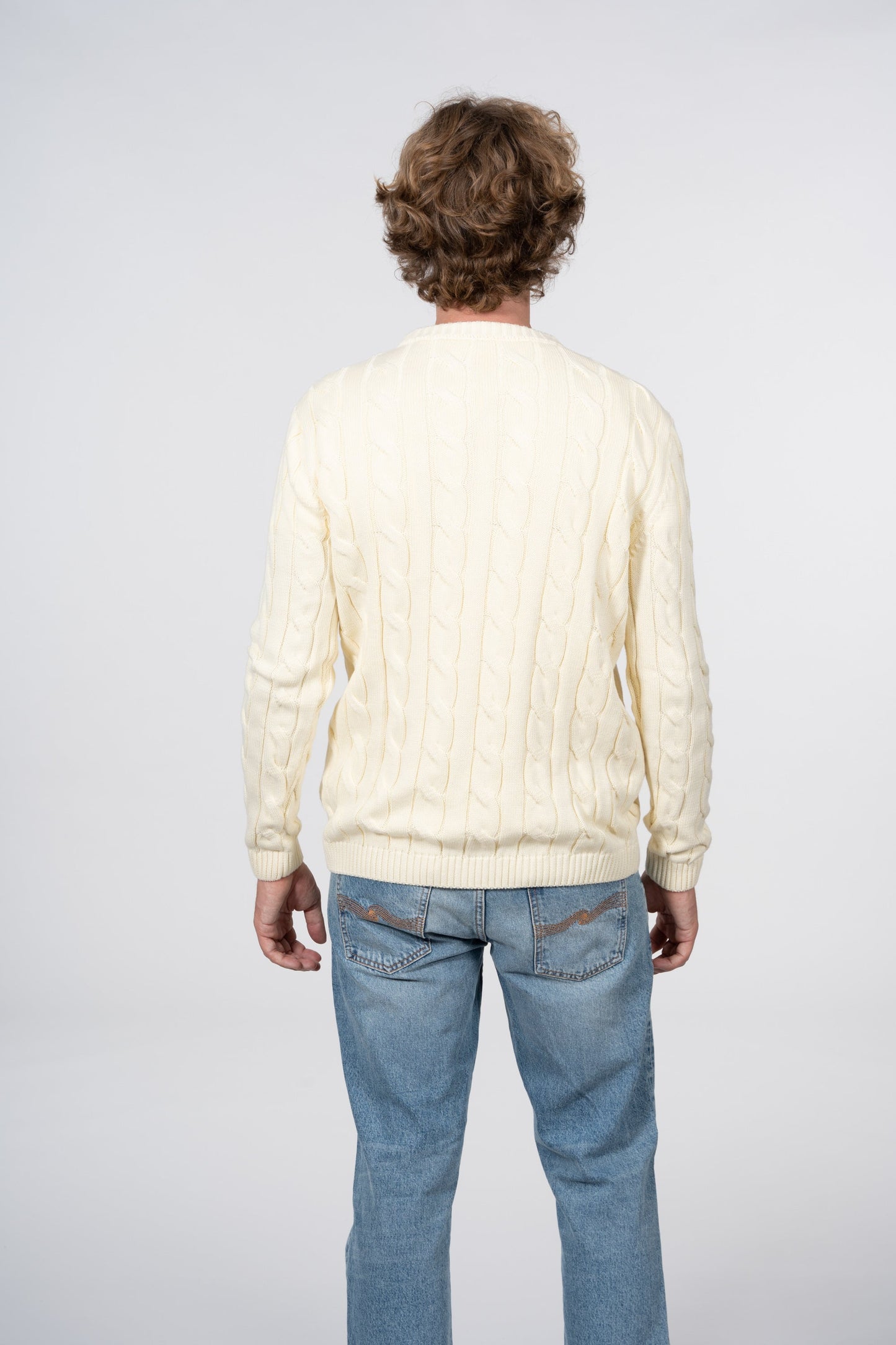Pull blanc texturé en coton bio - field Winter White