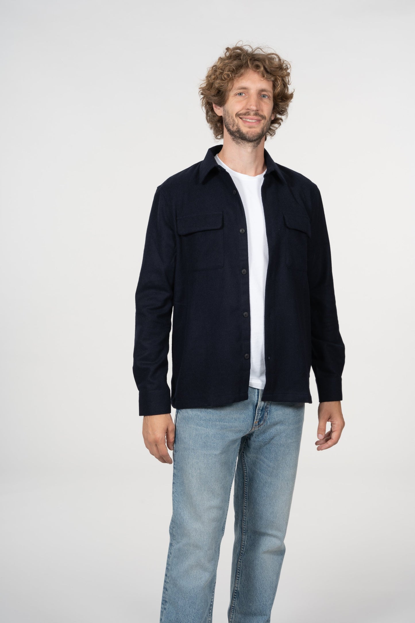Surchemise bleu marine en laine recyclée - Sten Wool Solid navy