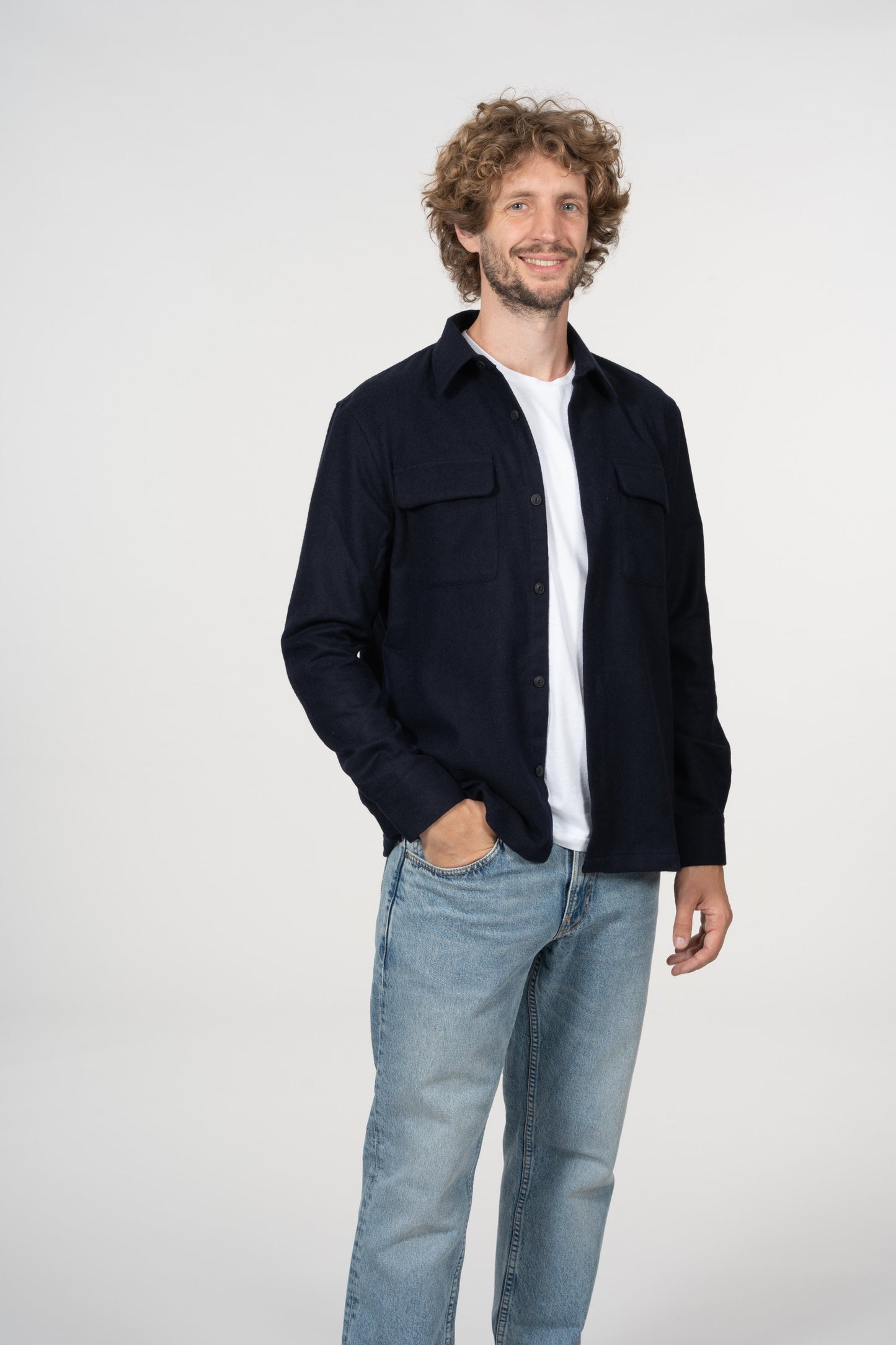 Surchemise bleu marine en laine recyclée - Sten Wool Solid navy