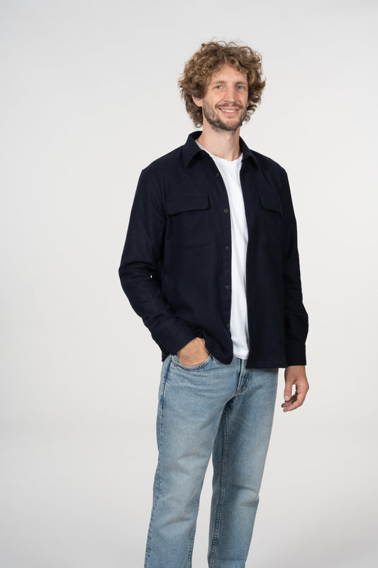 Surchemise bleu marine en laine recyclée - Sten Wool Solid navy