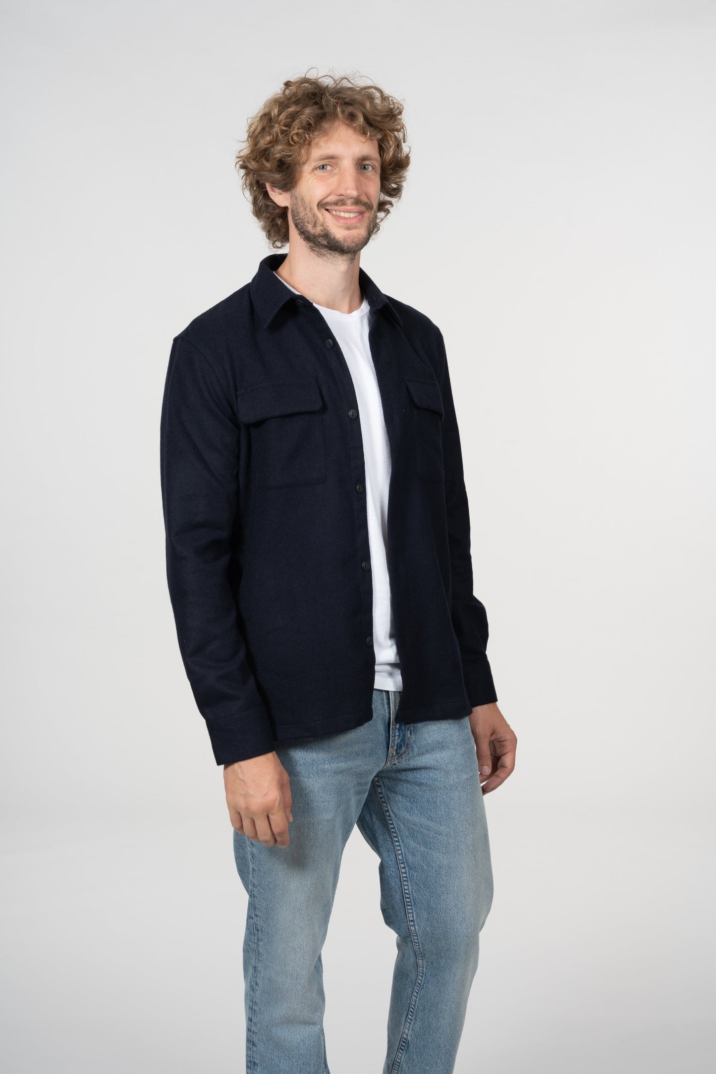 Surchemise bleu marine en laine recyclée - Sten Wool Solid navy