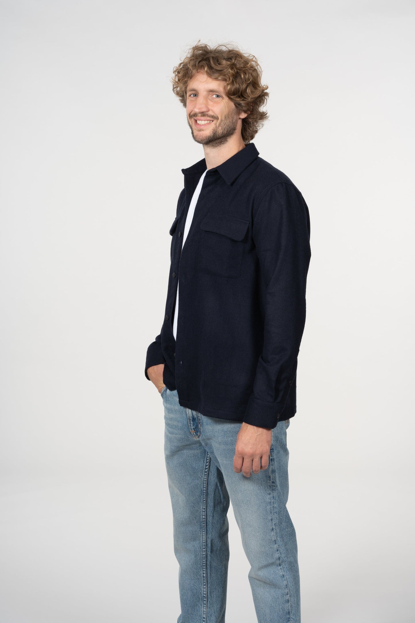 Surchemise bleu marine en laine recyclée - Sten Wool Solid navy