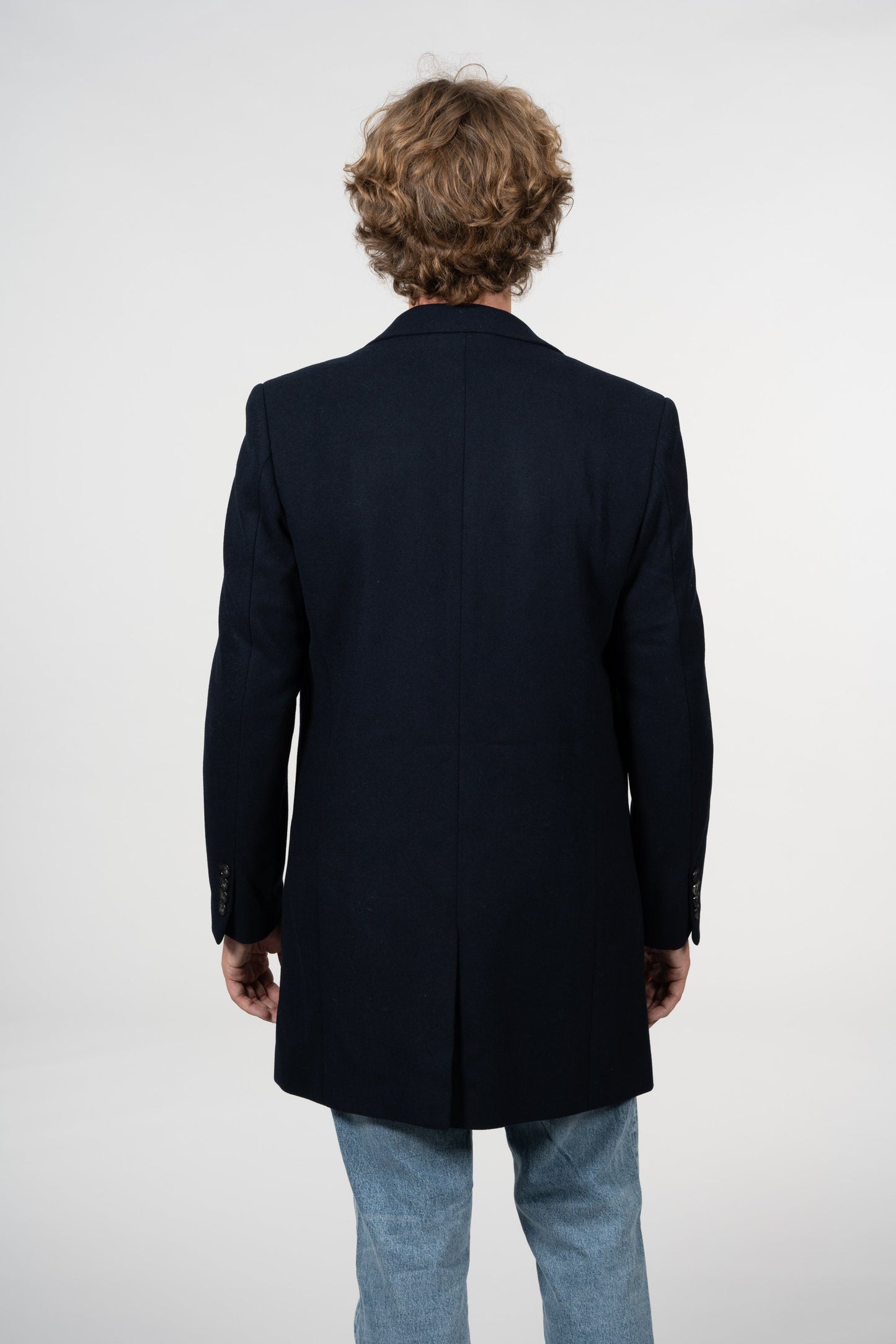 Manteau long bleu nuit en laine recyclé et polyester - Wool Coat