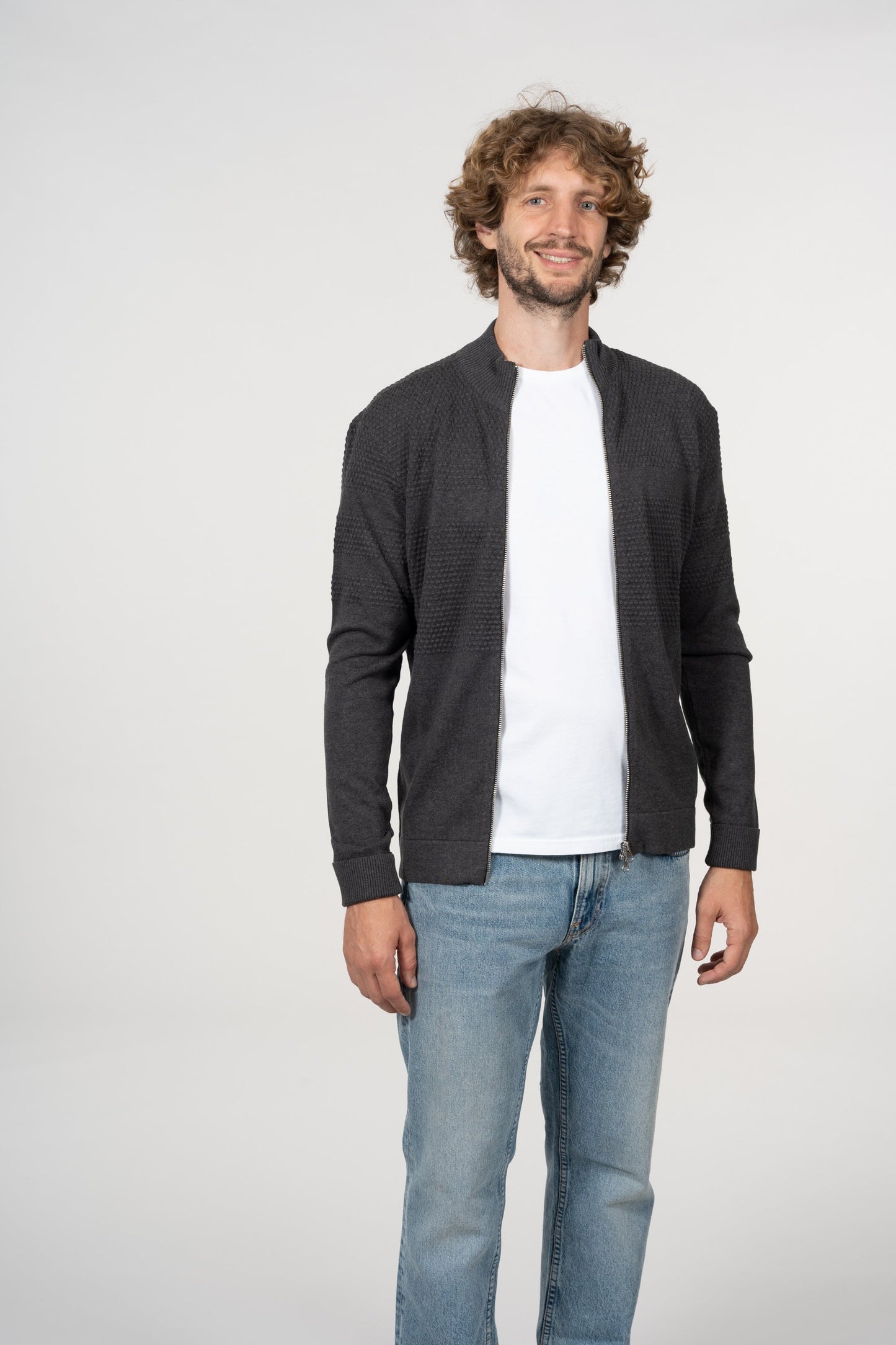 Gilet zippé gris en coton bio - FIELD Dark Grey Melange