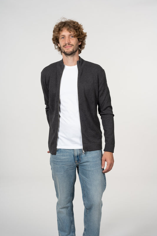 Gilet zippé gris en coton bio - FIELD Dark Grey Melange