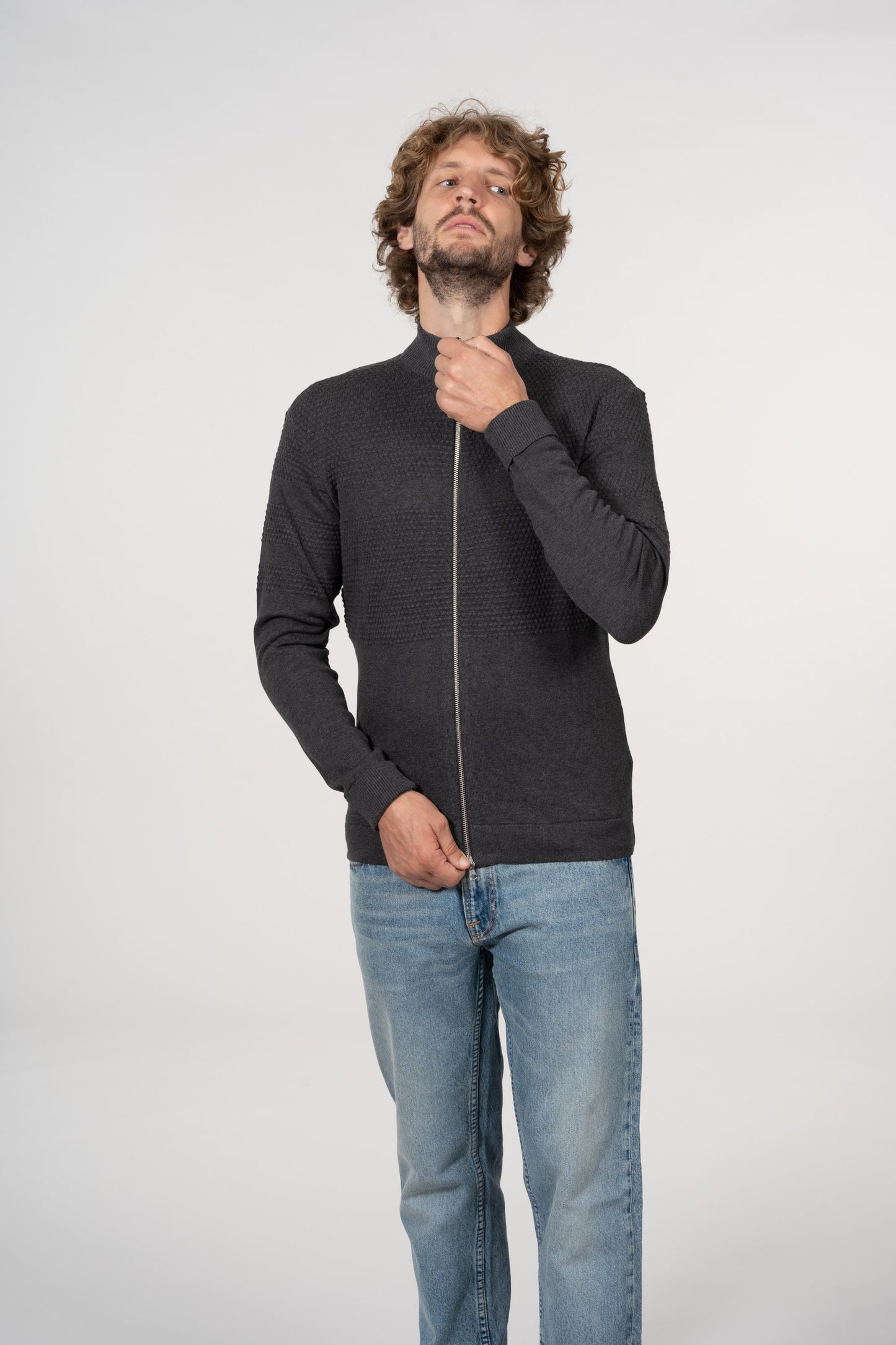 Gilet zippé gris en coton bio - FIELD Dark Grey Melange