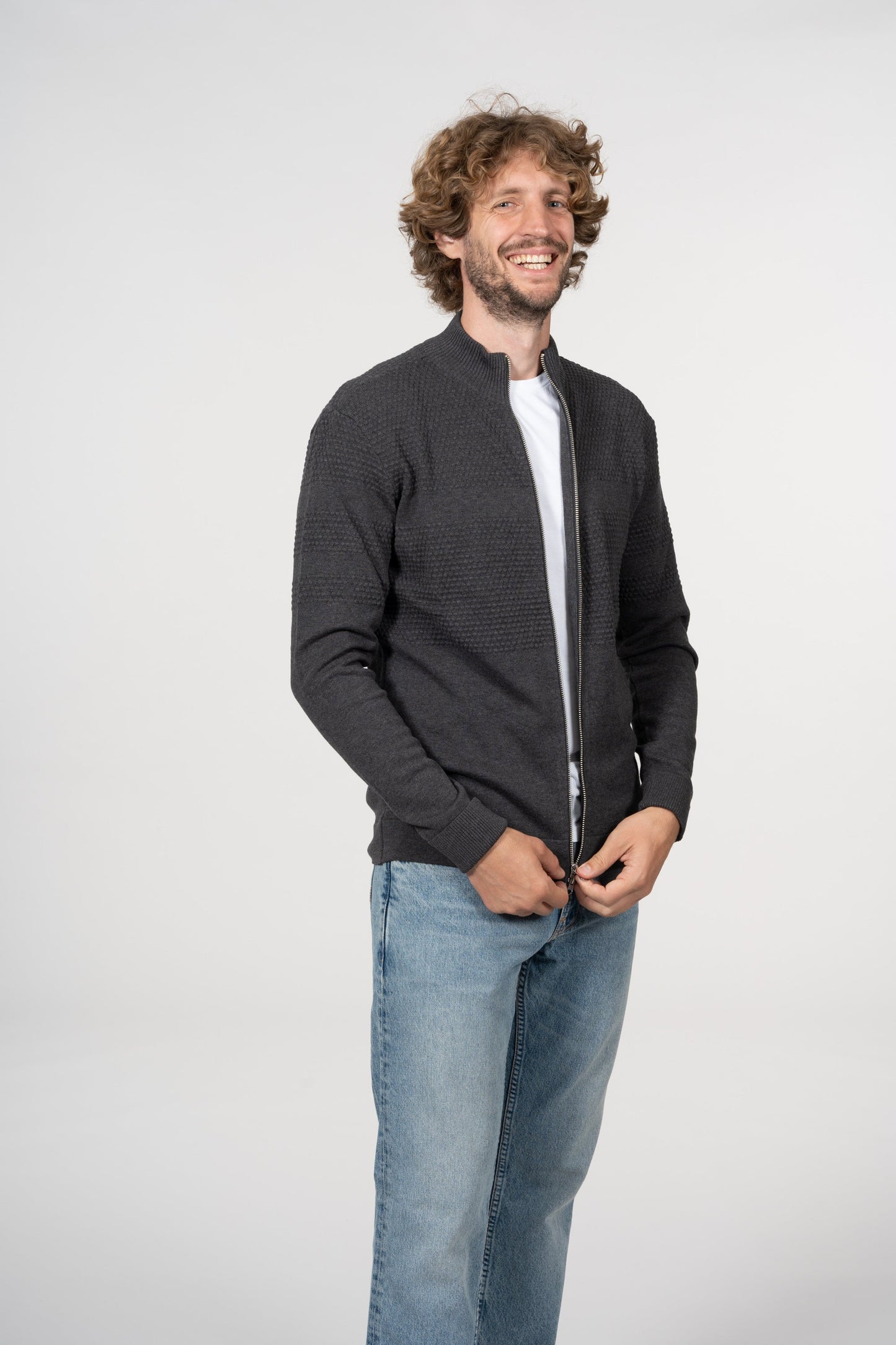 Gilet zippé gris en coton bio - FIELD Dark Grey Melange