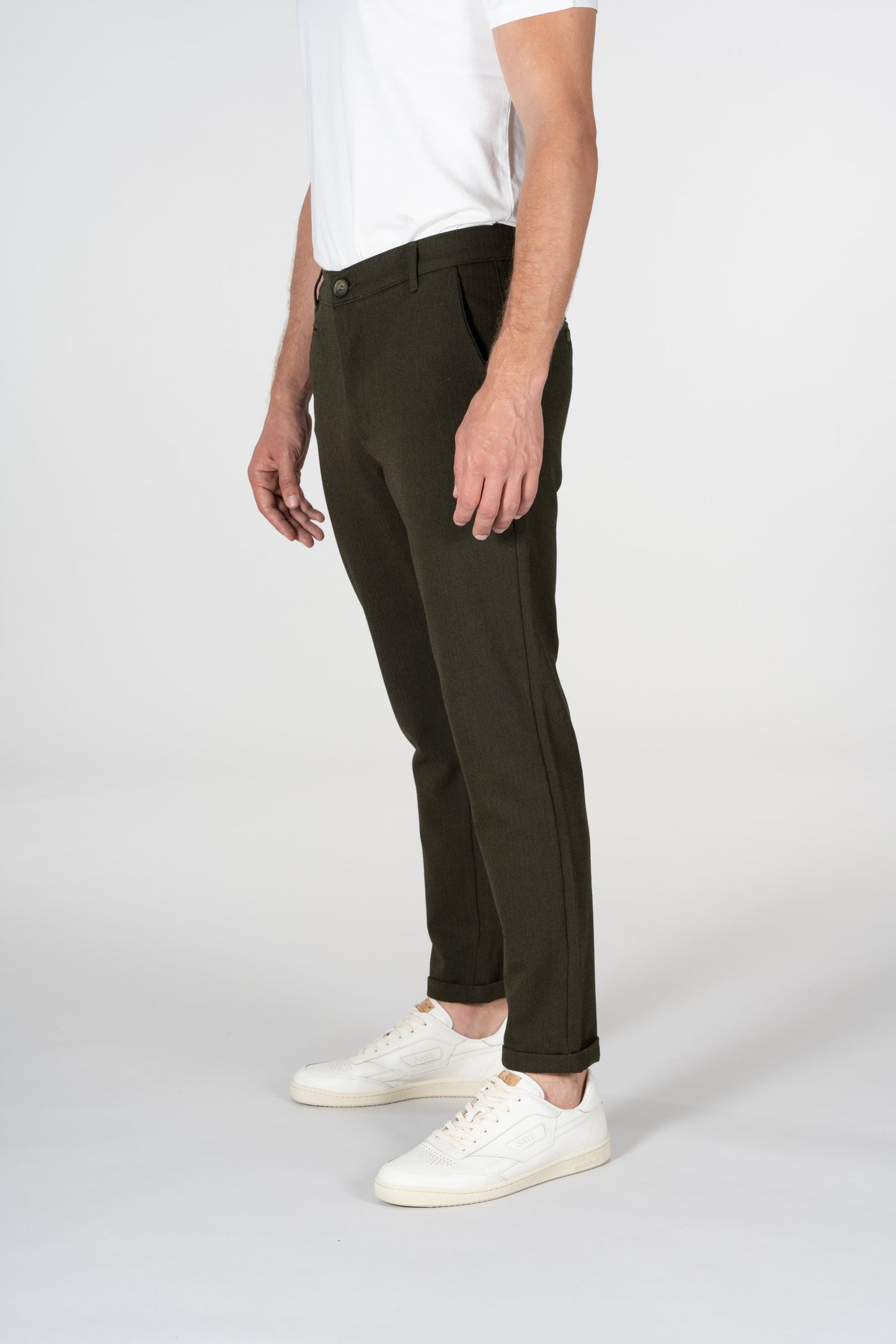 Chino slim vert forêt motifs à chevron en matière recyclée - Joe Forrest Night