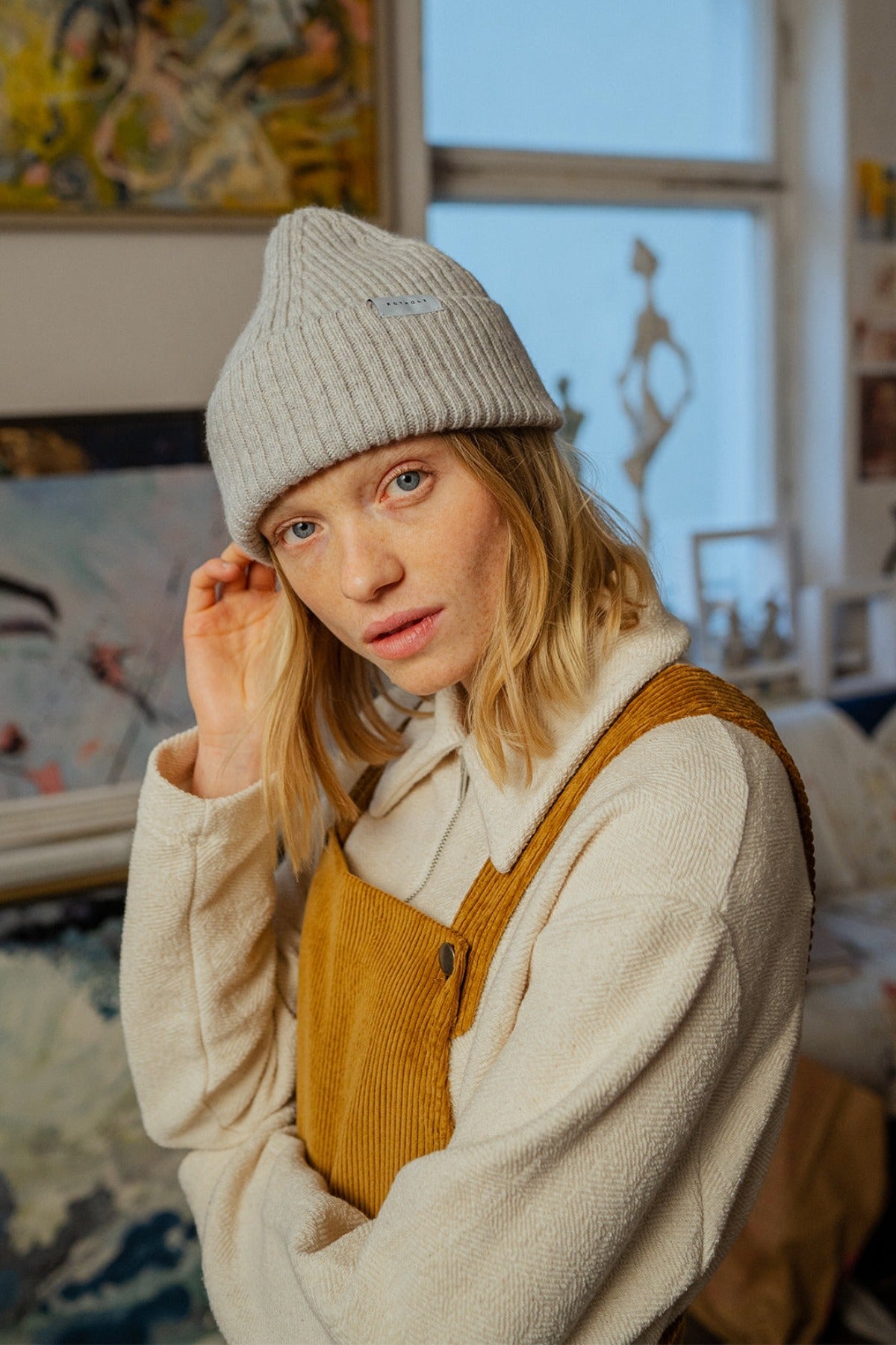 Bonnet en laine et matière recyclée | Gris clair "classic ribbed beanie ash heather"