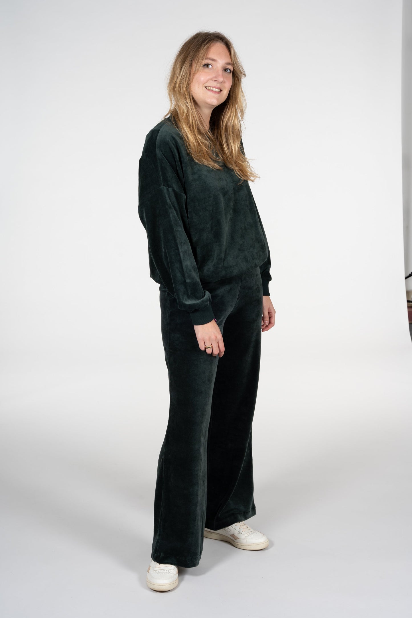Pantalon ample velours vert foncé en coton bio - asteyaa vintage green