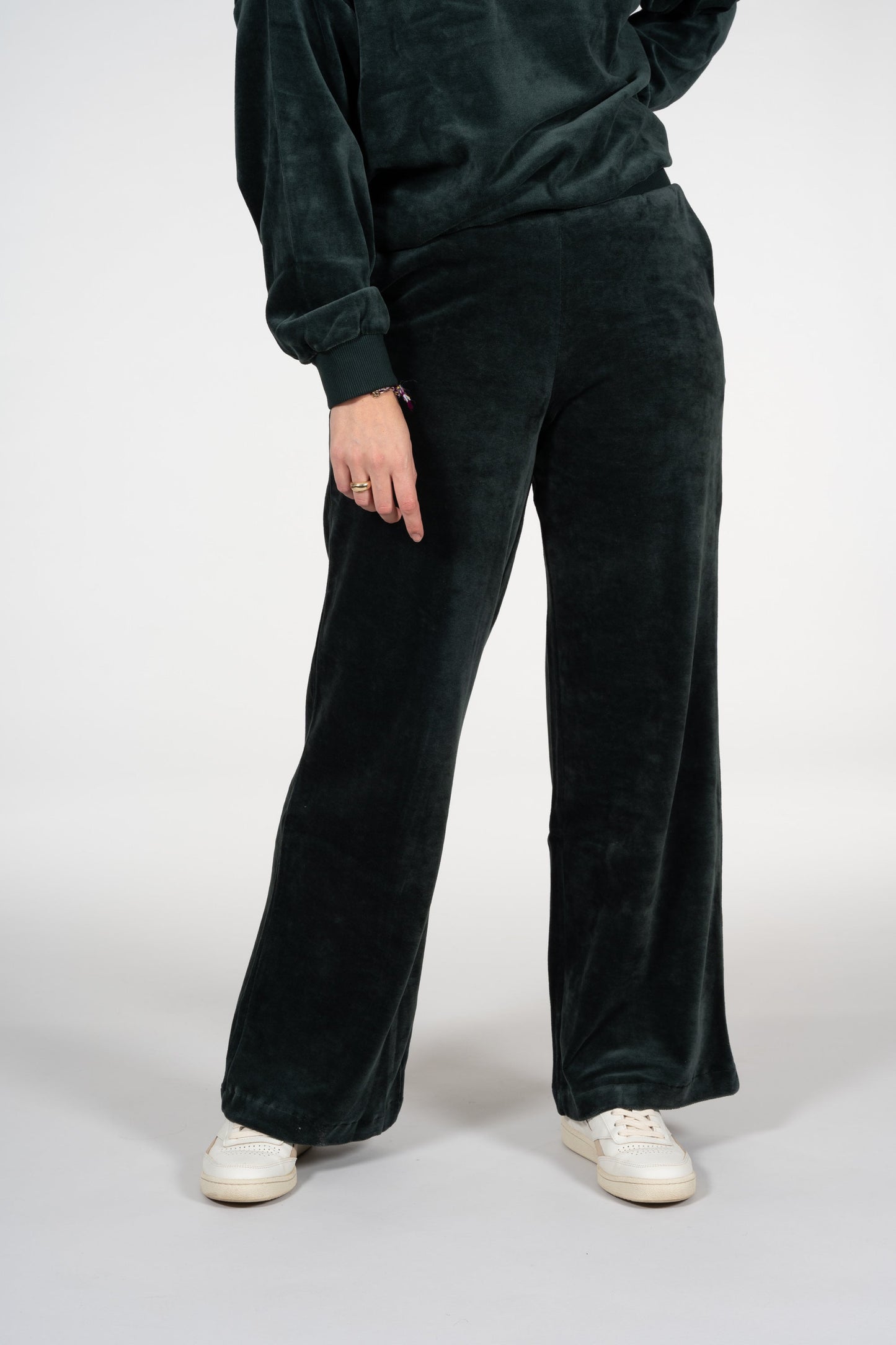 Pantalon ample velours vert foncé en coton bio - asteyaa vintage green
