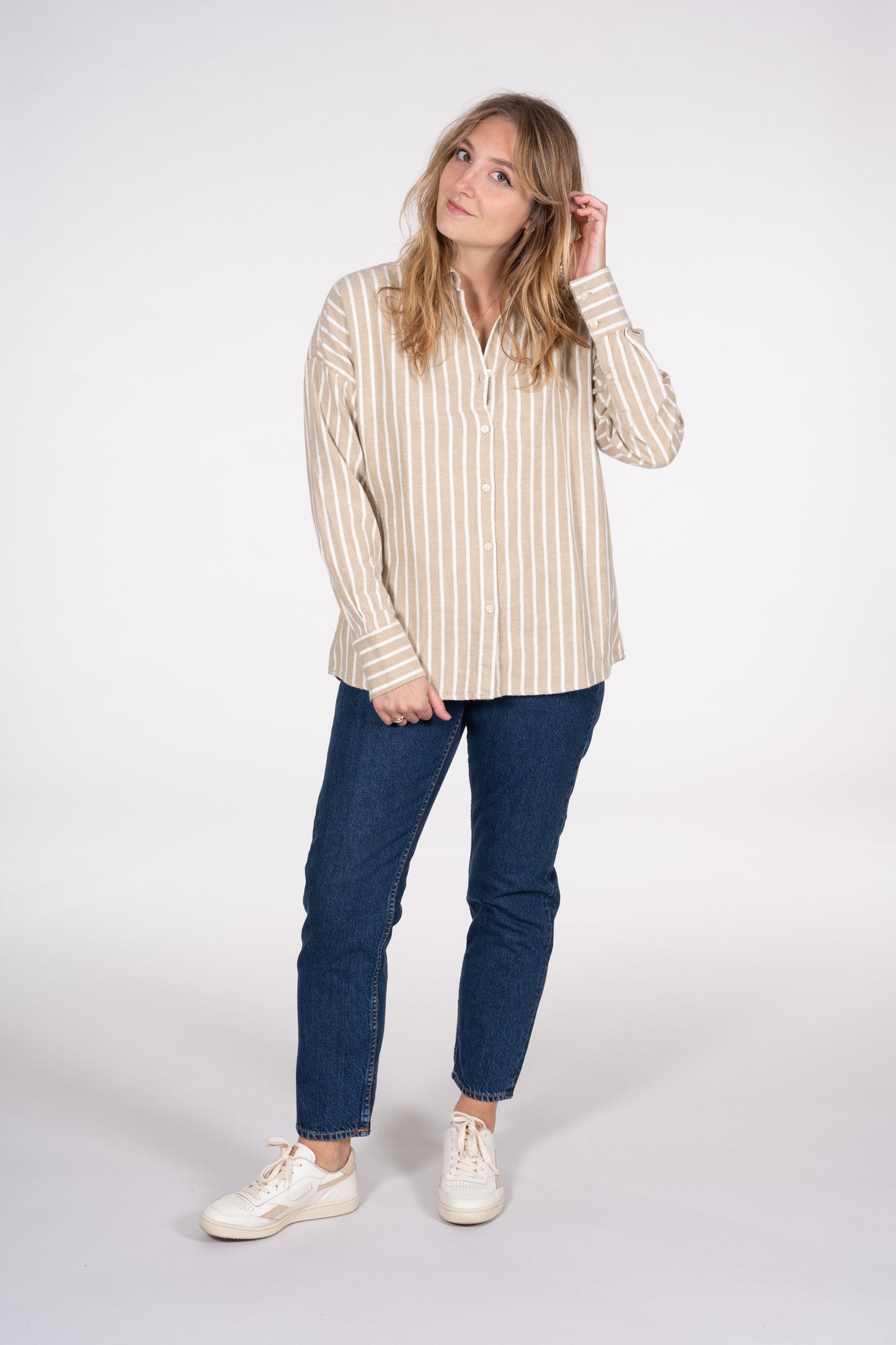 Chemise rayée bicolore en flanelle de coton bio - JUNIPER