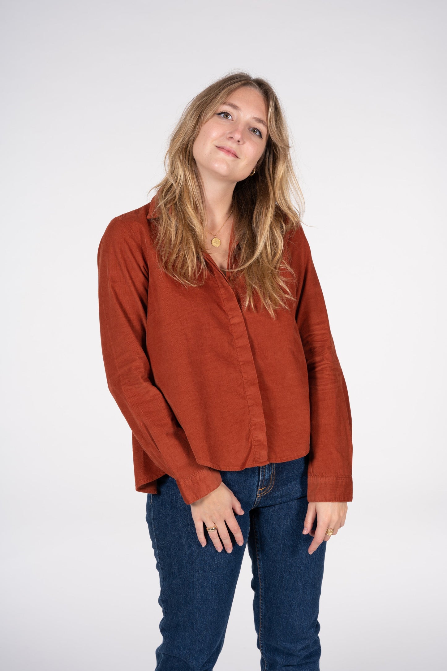 Chemise rouille velours fin en coton bio - JACINTA