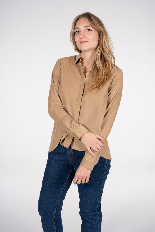 Chemise beige velours fin en coton bio - JACINTA