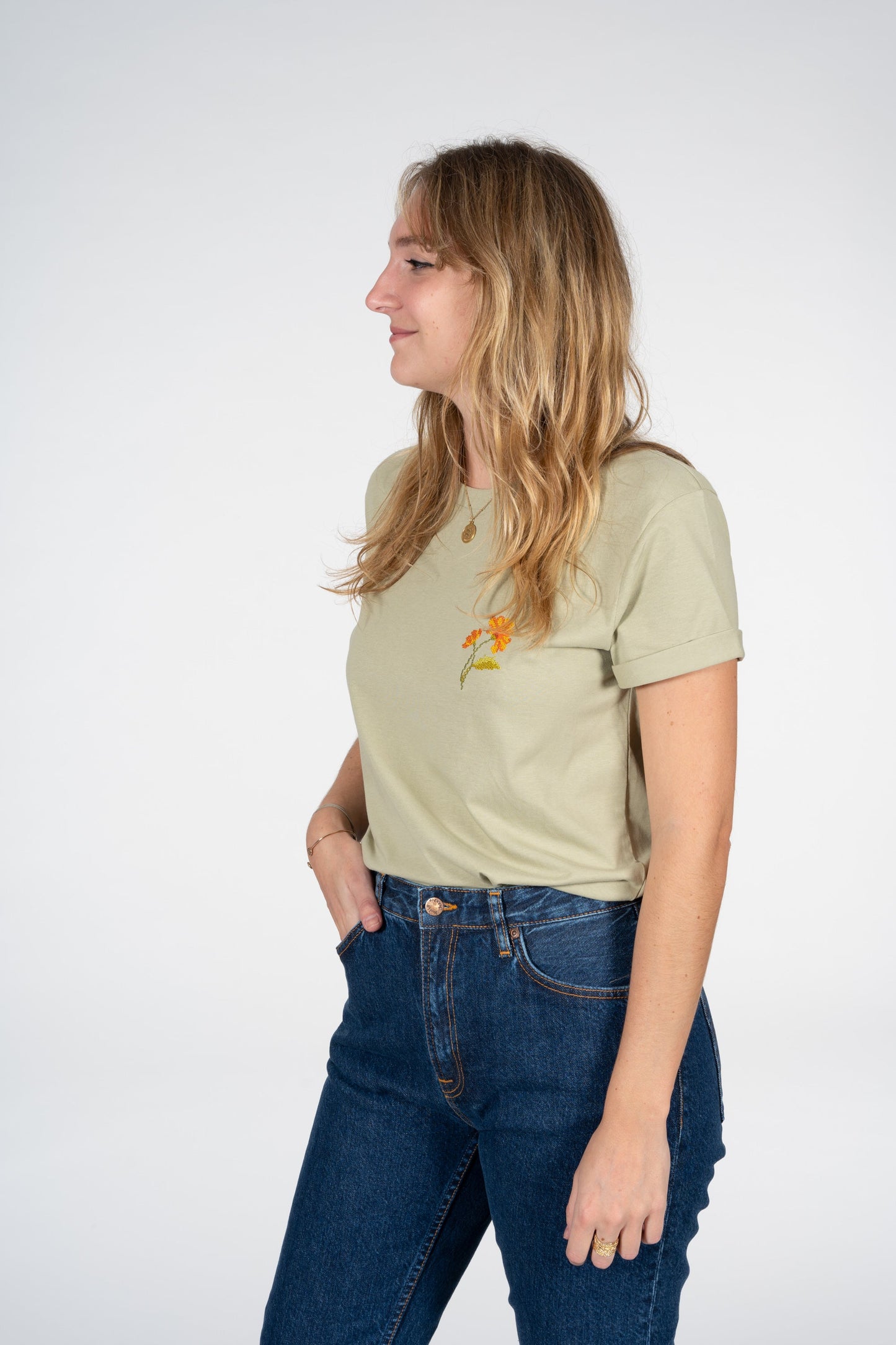 T-shirt vert brodé en coton bio - Oeillet homme