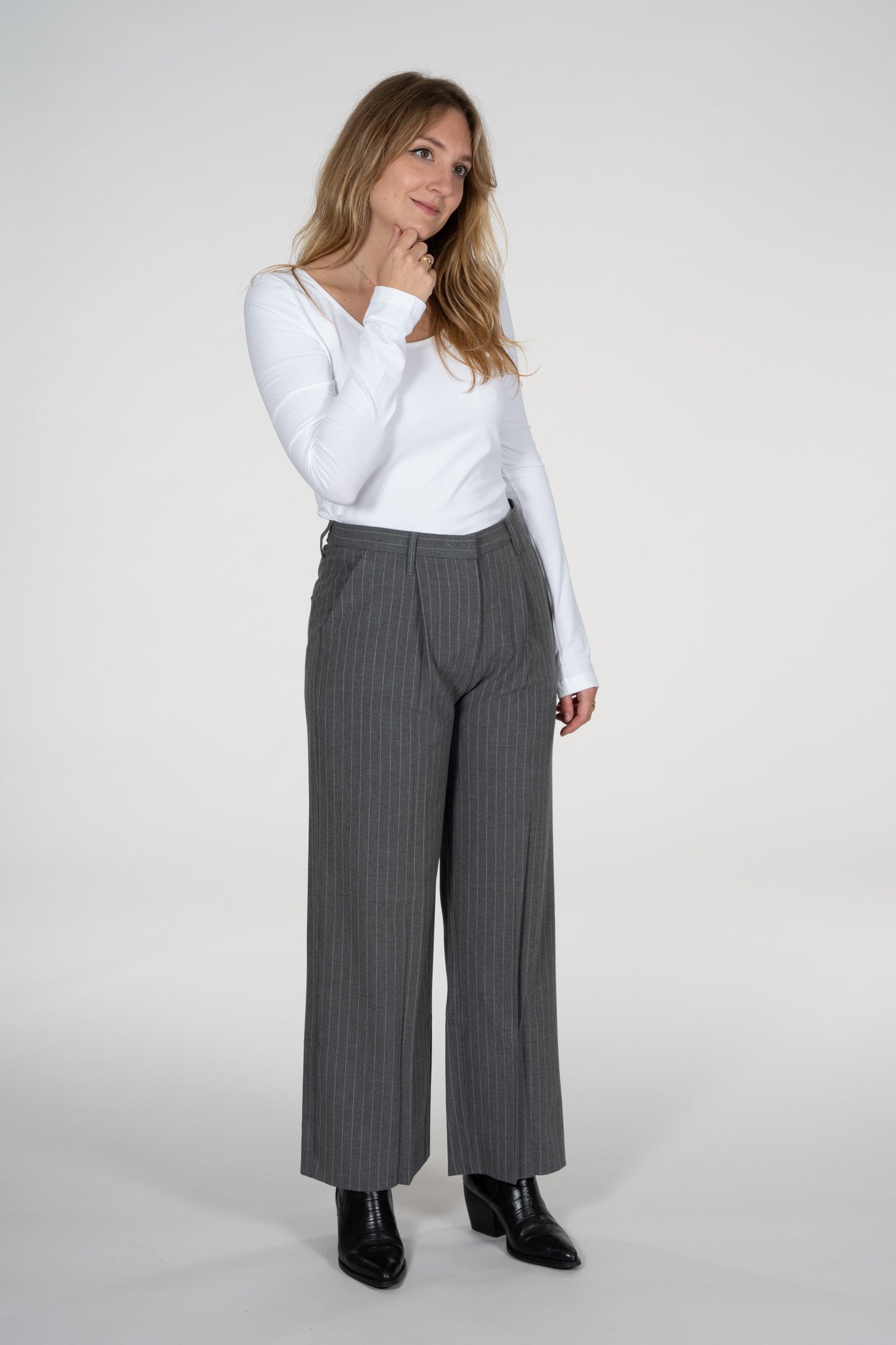 Pantalon large à rayures gris en recyclé - Posey