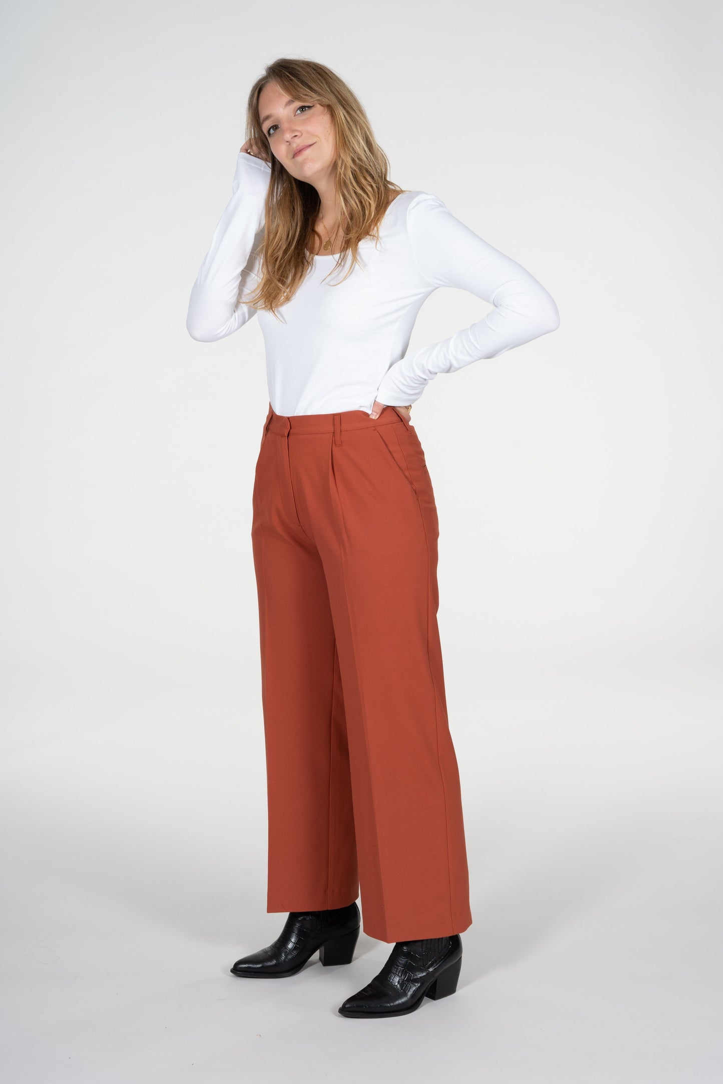 Pantalon large orange en matière recyclée et Ecovero - posey