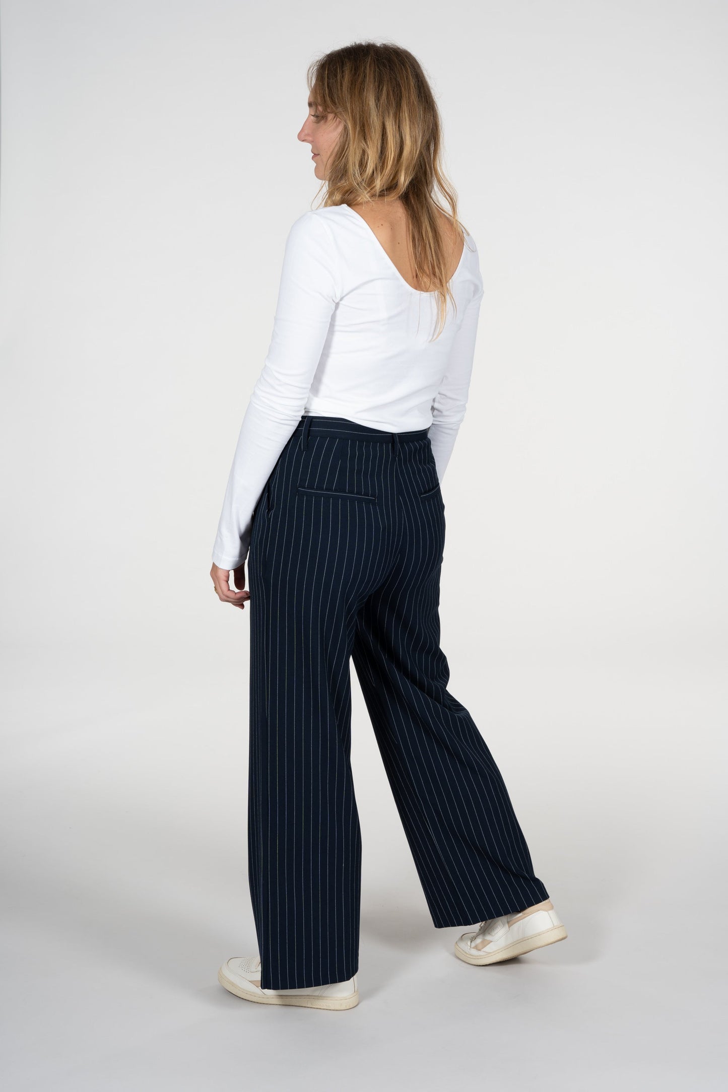 Pantalon large à rayures bleu nuit en matière recyclée - Posey