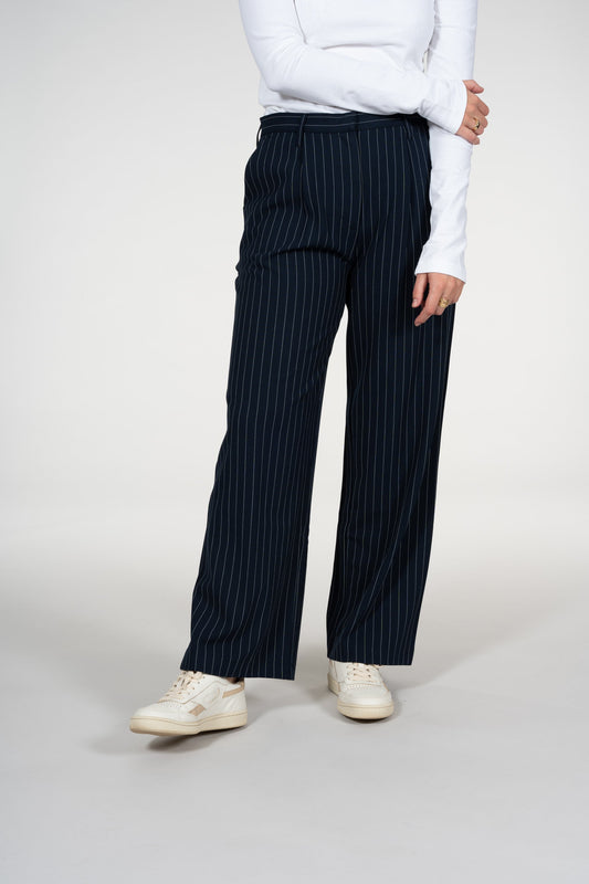 Pantalon large à rayures bleu nuit en matière recyclée - Posey