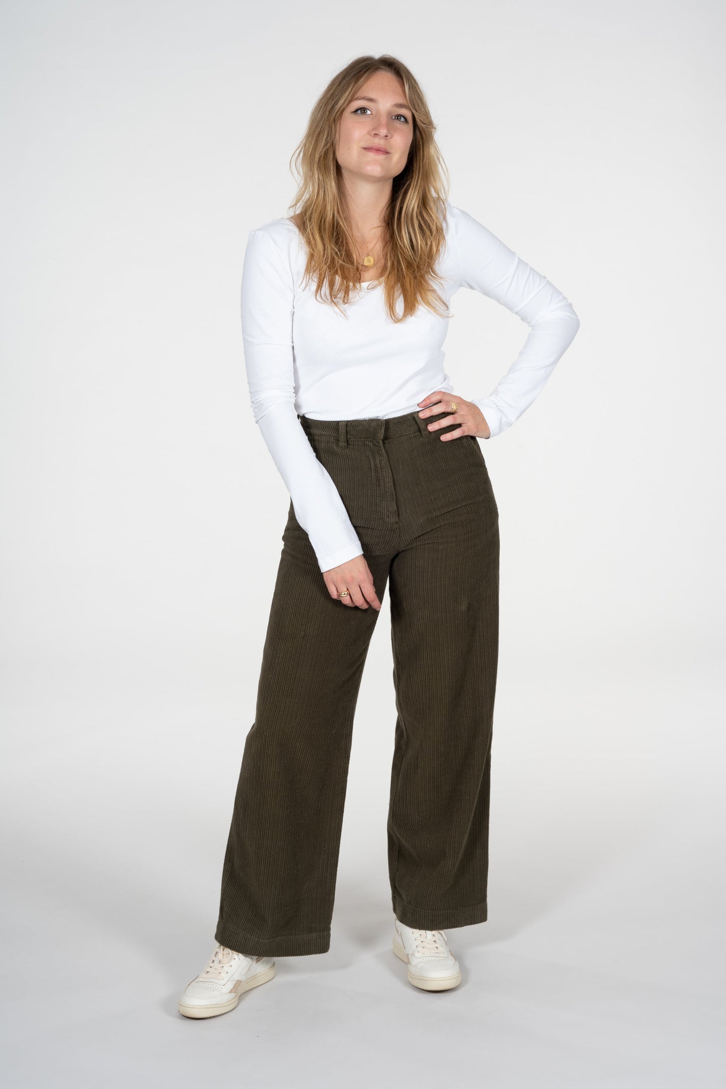 Pantalon ample kaki velours côtelé en coton bio - Posey forrest night
