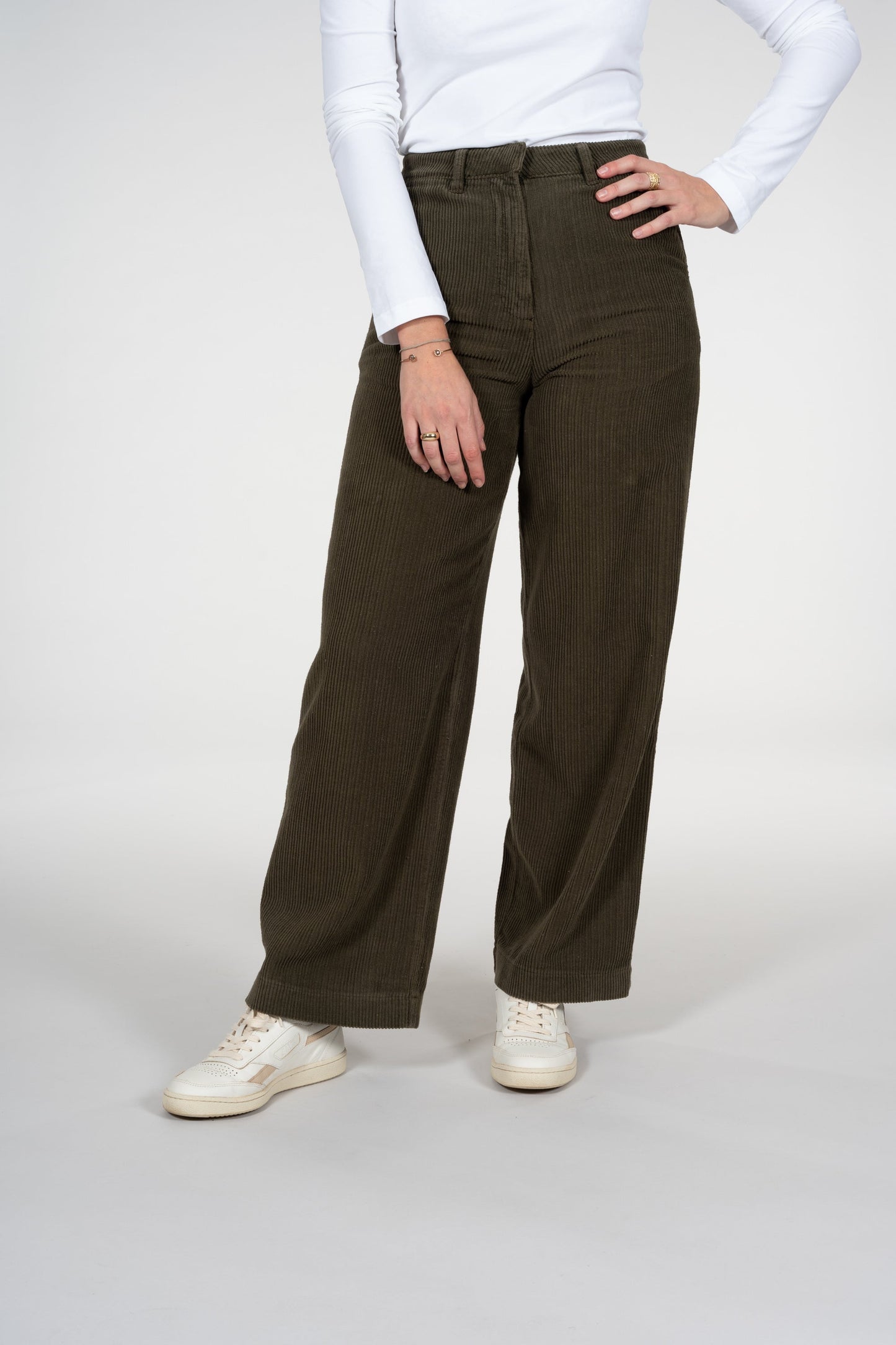 Pantalon ample kaki velours côtelé en coton bio - Posey forrest night