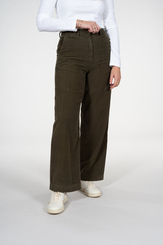 Pantalon ample kaki velours côtelé en coton bio - Posey forrest night