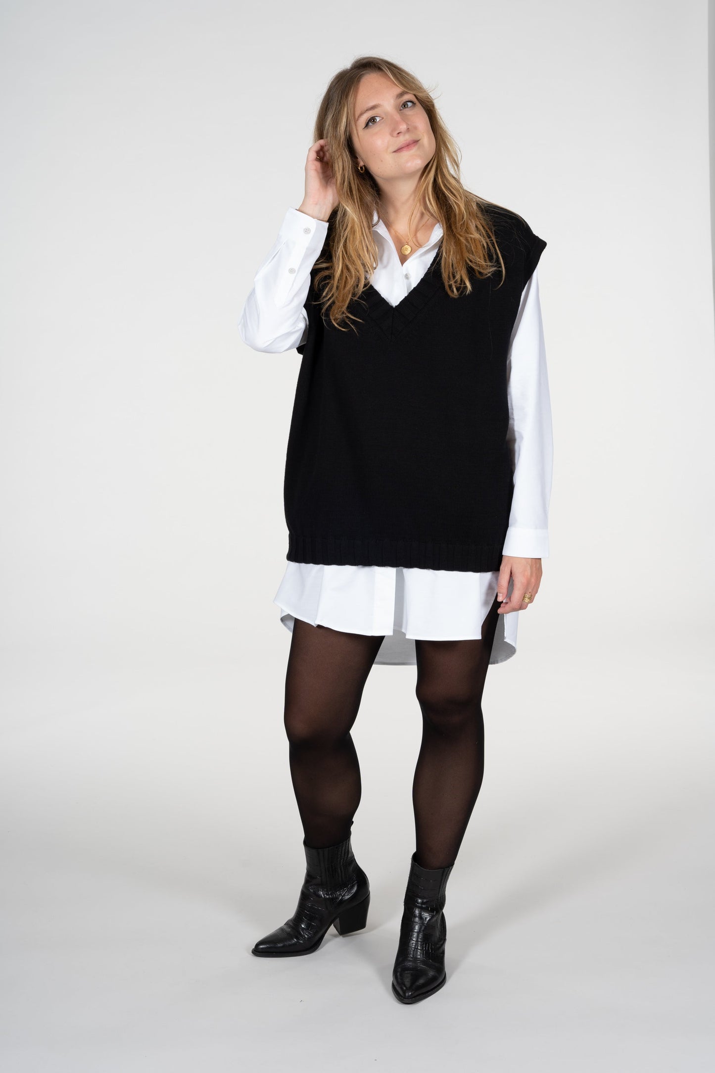 Pull sans manches noir en coton bio - Lenee black