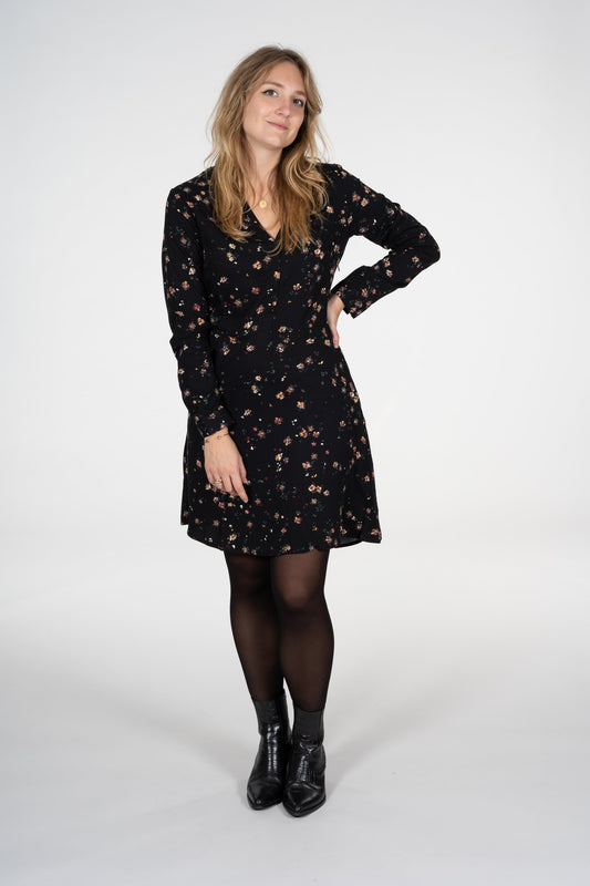 Robe midi noire fleurie en lenzing - CEYLONAA WILD BLOSSOM