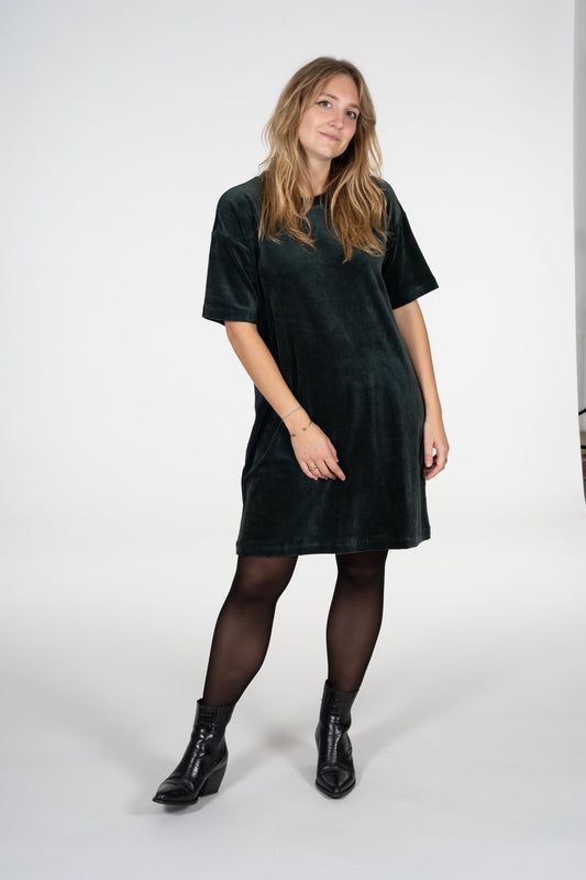 Robe velours vert en coton bio - lenaa vintage green