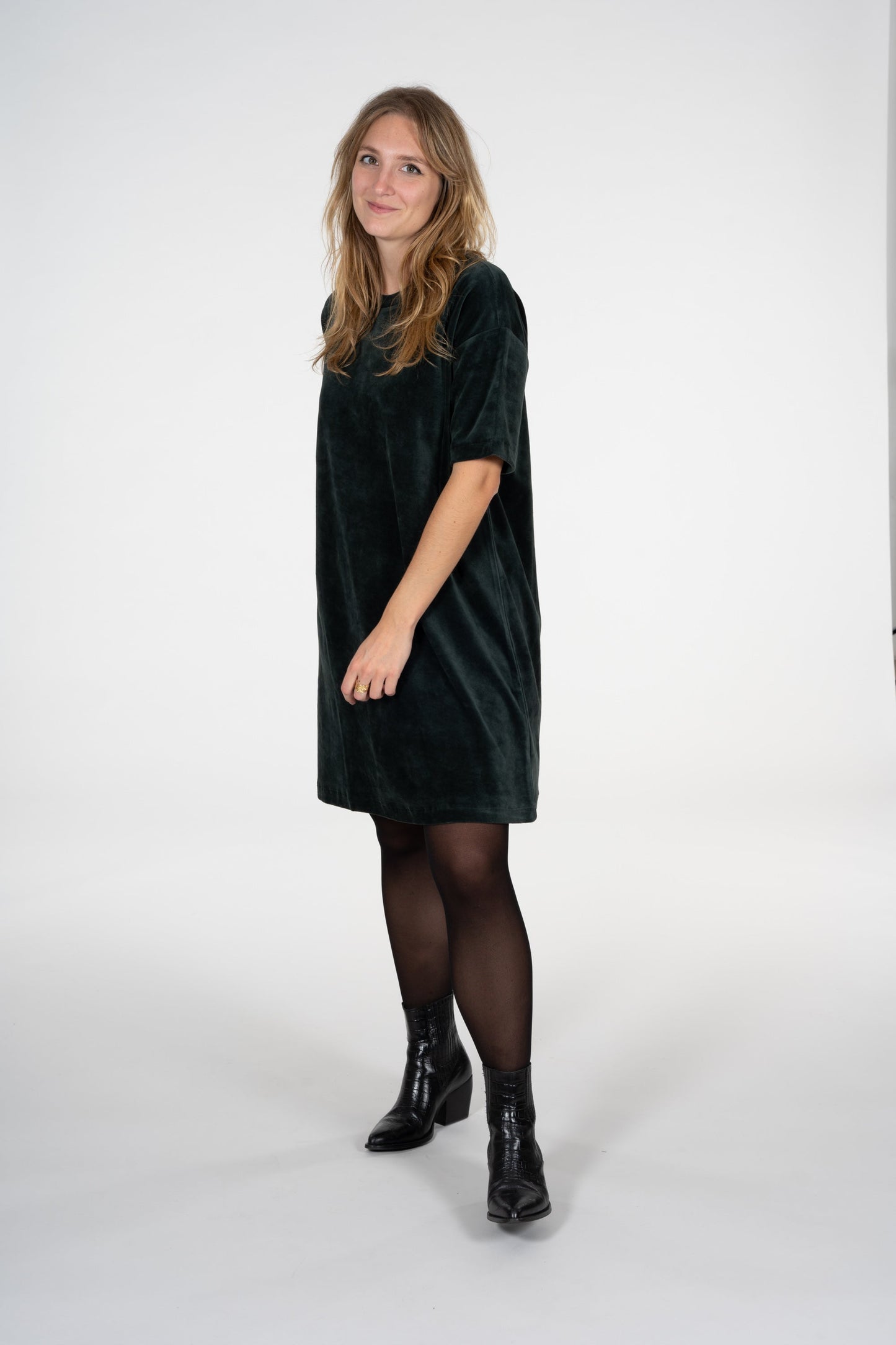 Robe velours vert en coton bio - lenaa vintage green