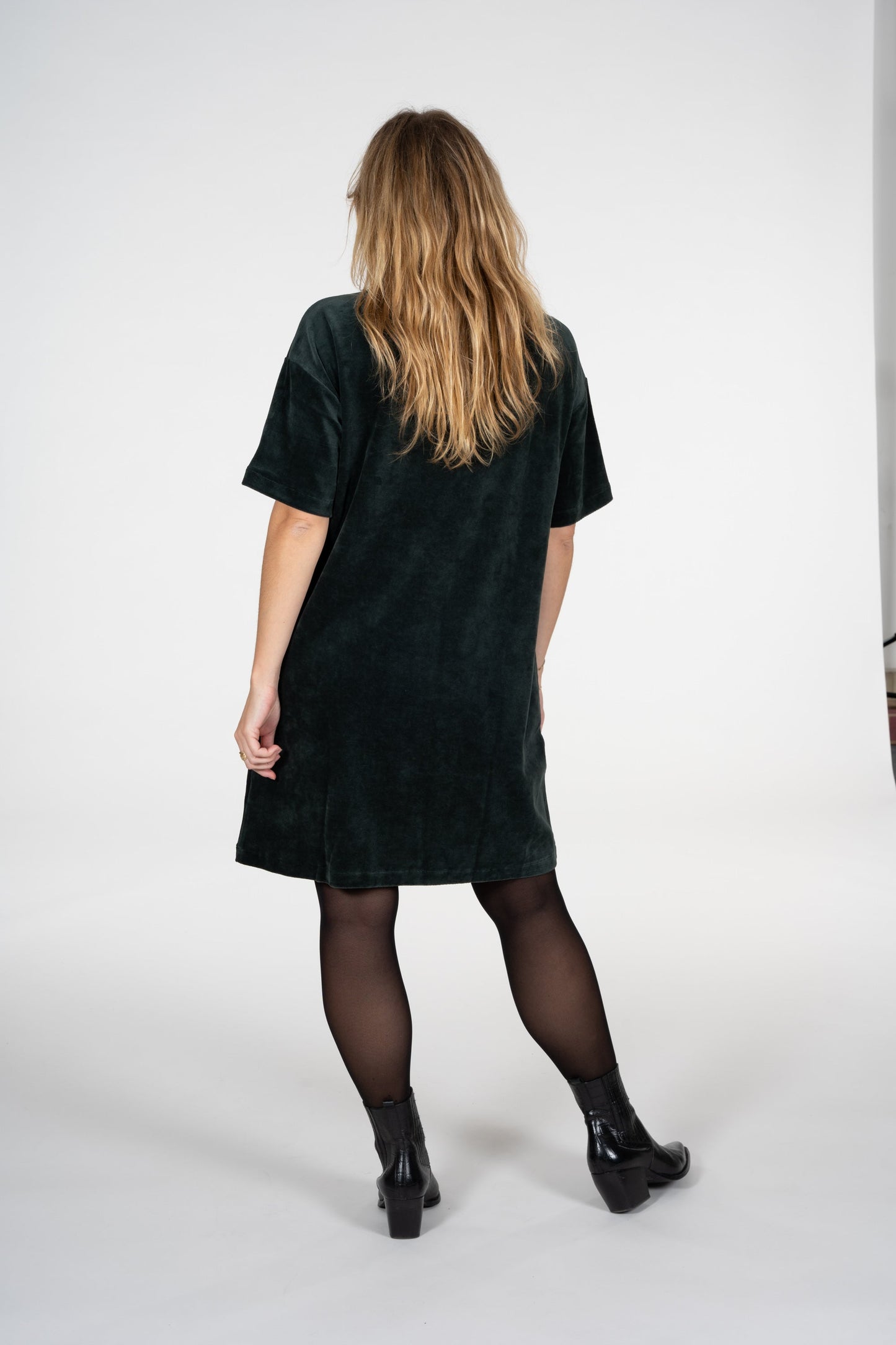 Robe velours vert en coton bio - lenaa vintage green