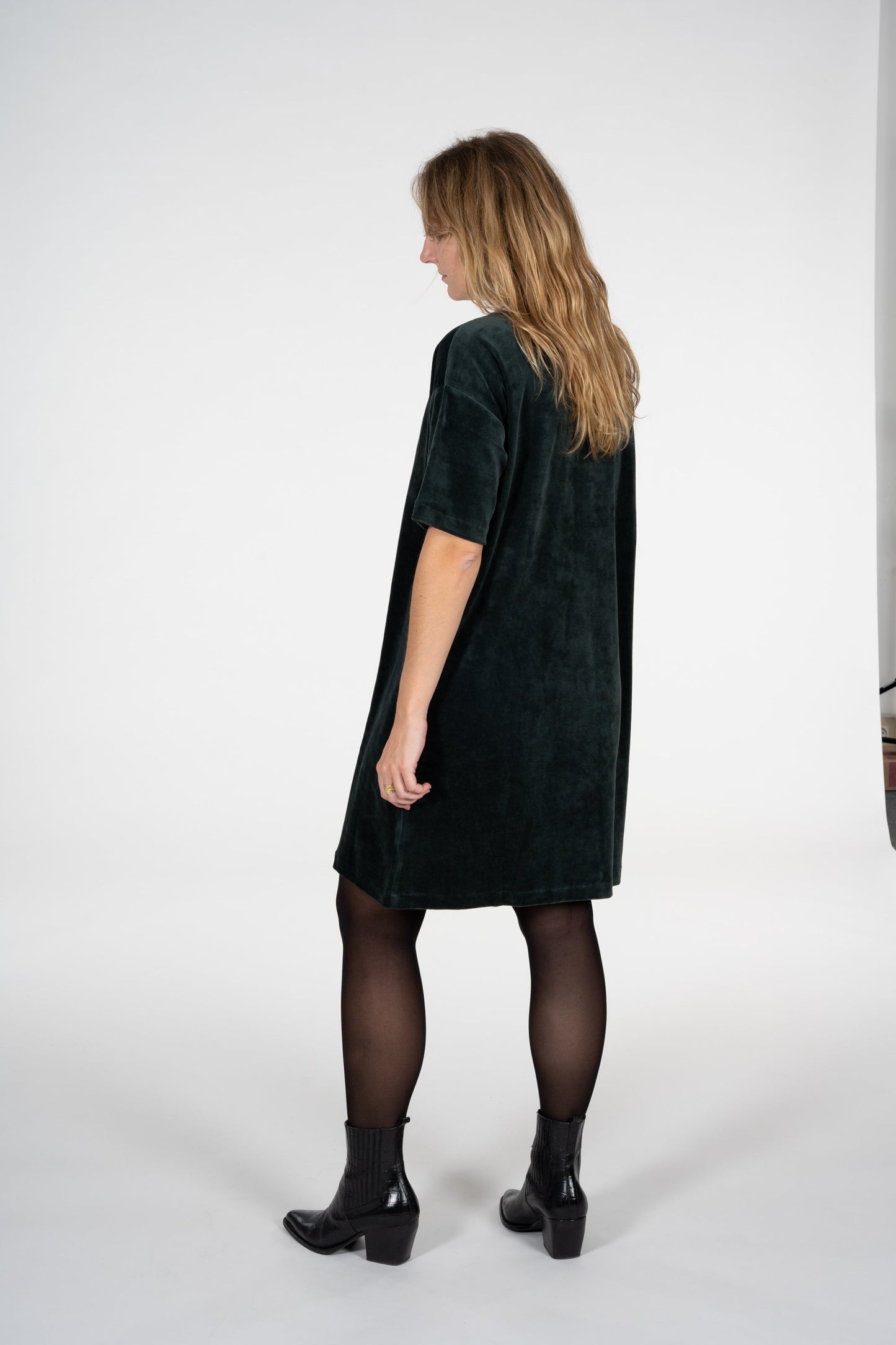 Robe velours vert en coton bio - lenaa vintage green