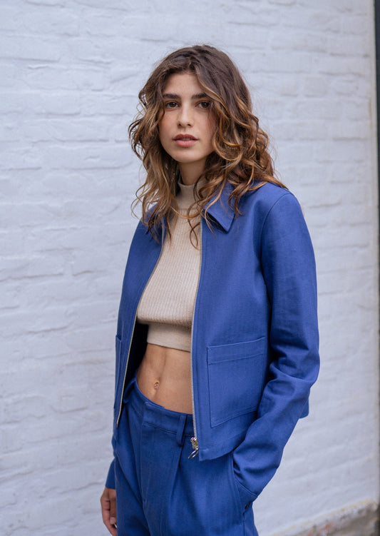 Veste zippée en coton bio | bleu "boxy jacket french blue"
