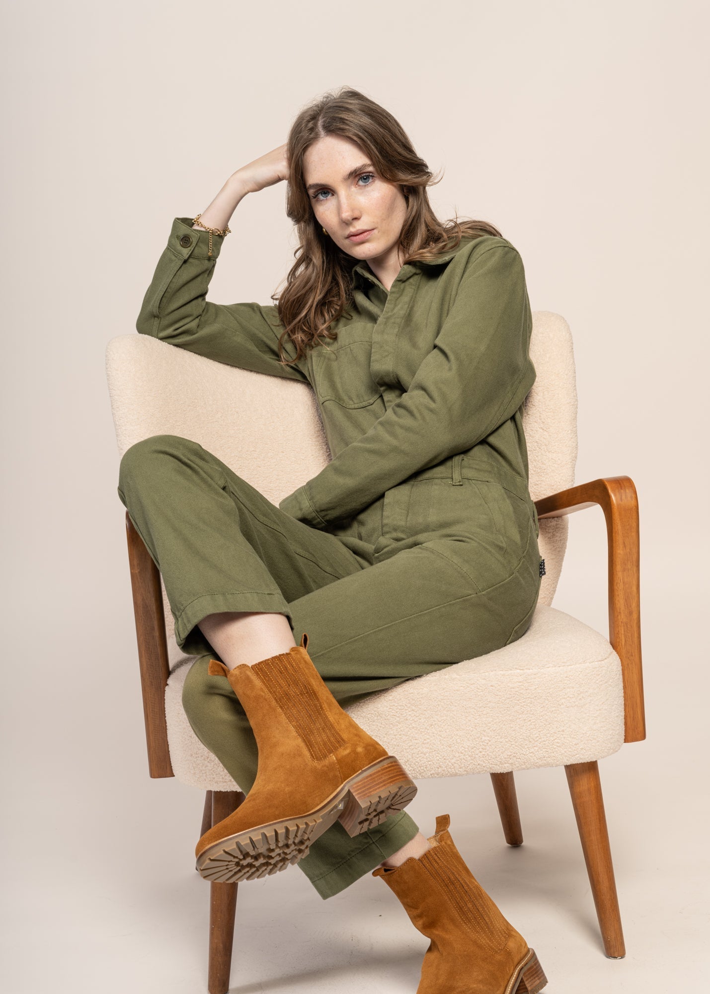 Combinaison en coton bio | verte 'cotton twill boiler suit green'